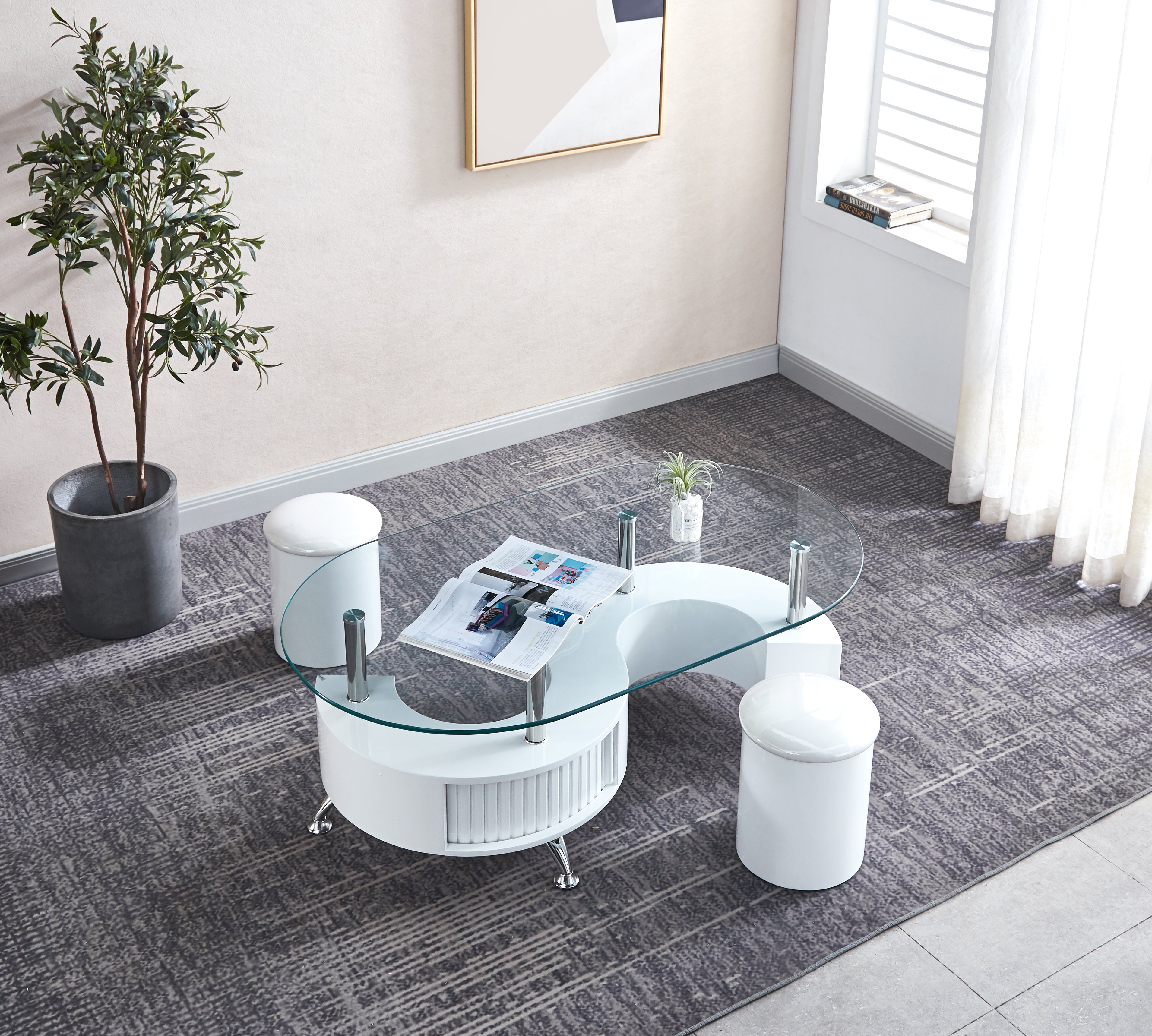 Oval Coffee Table with 2 Stools