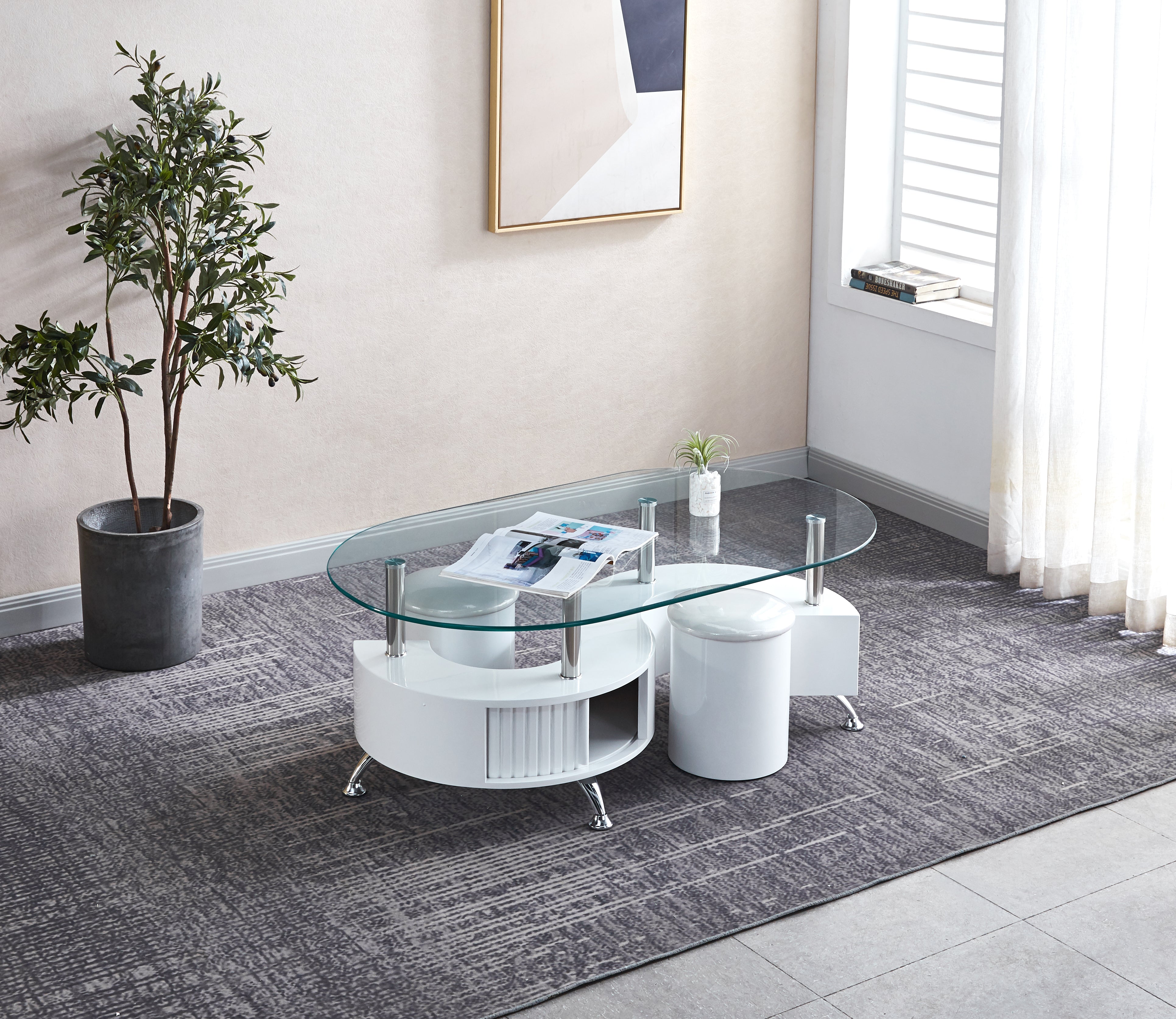 Oval Coffee Table with 2 Stools