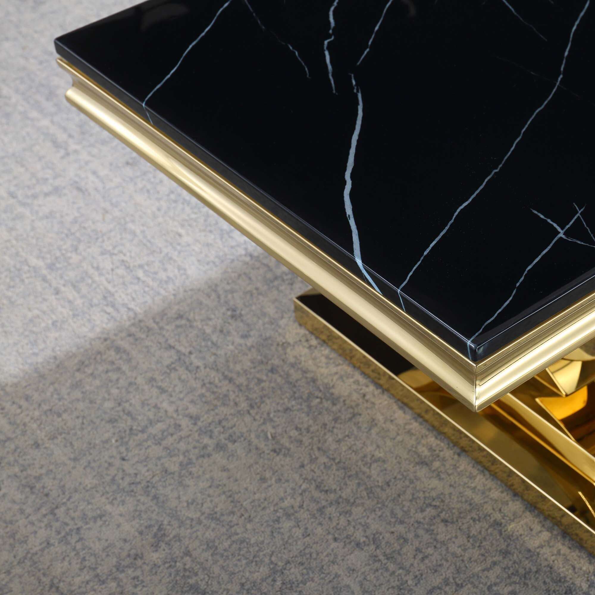 Classic Black Marble Coffee Table with Gold Base