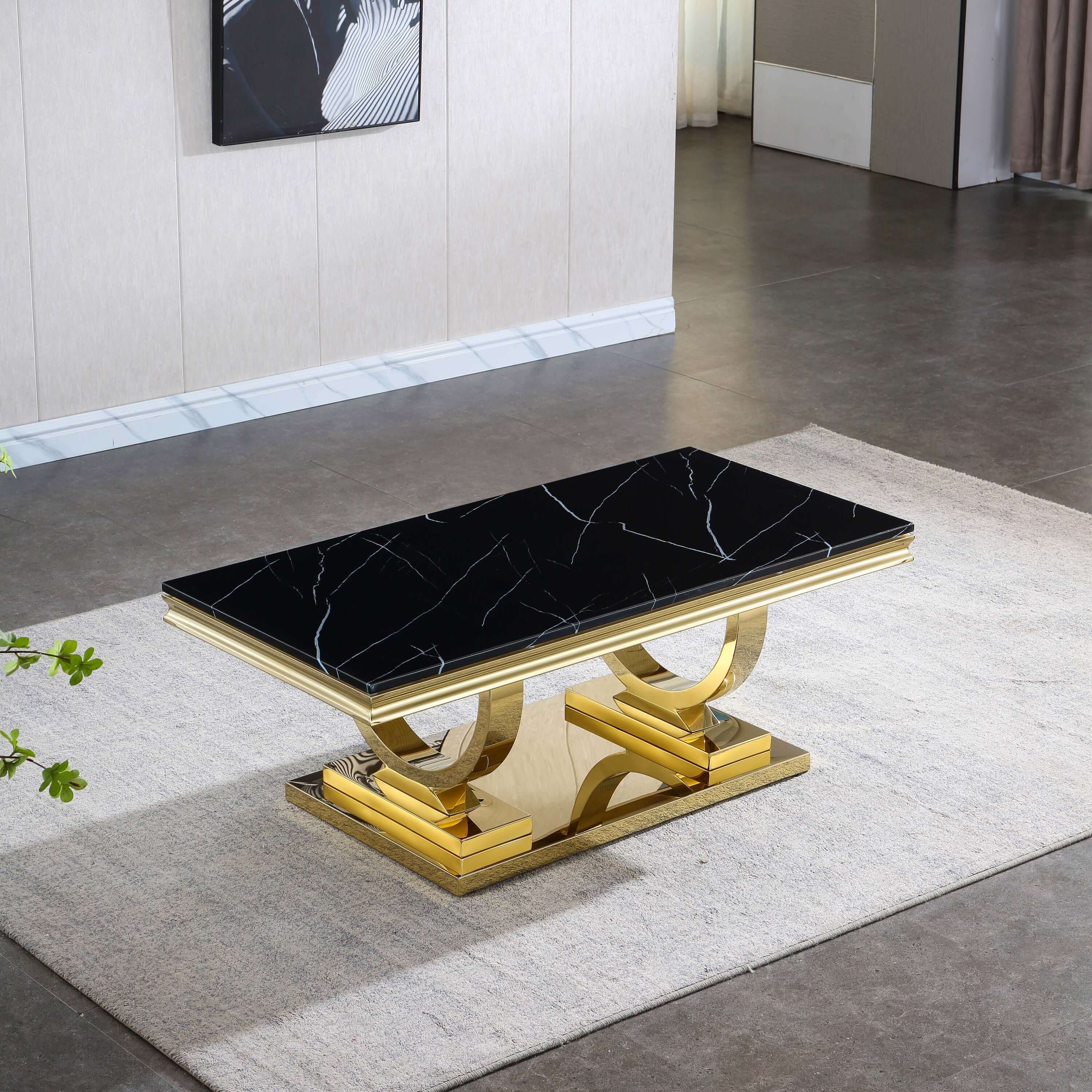 Classic Black Marble Coffee Table with Gold Base