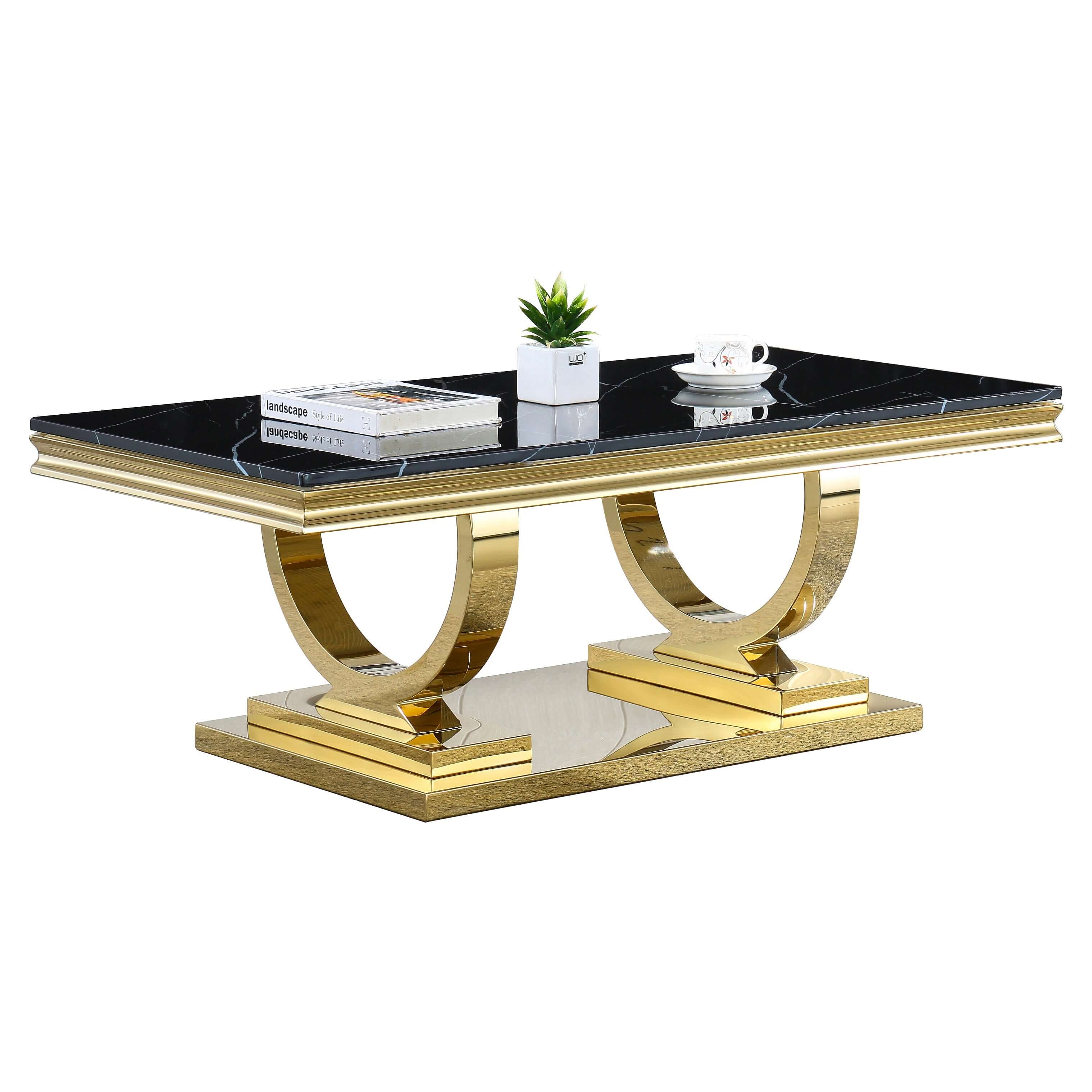 Classic Black Marble Coffee Table with Gold Base