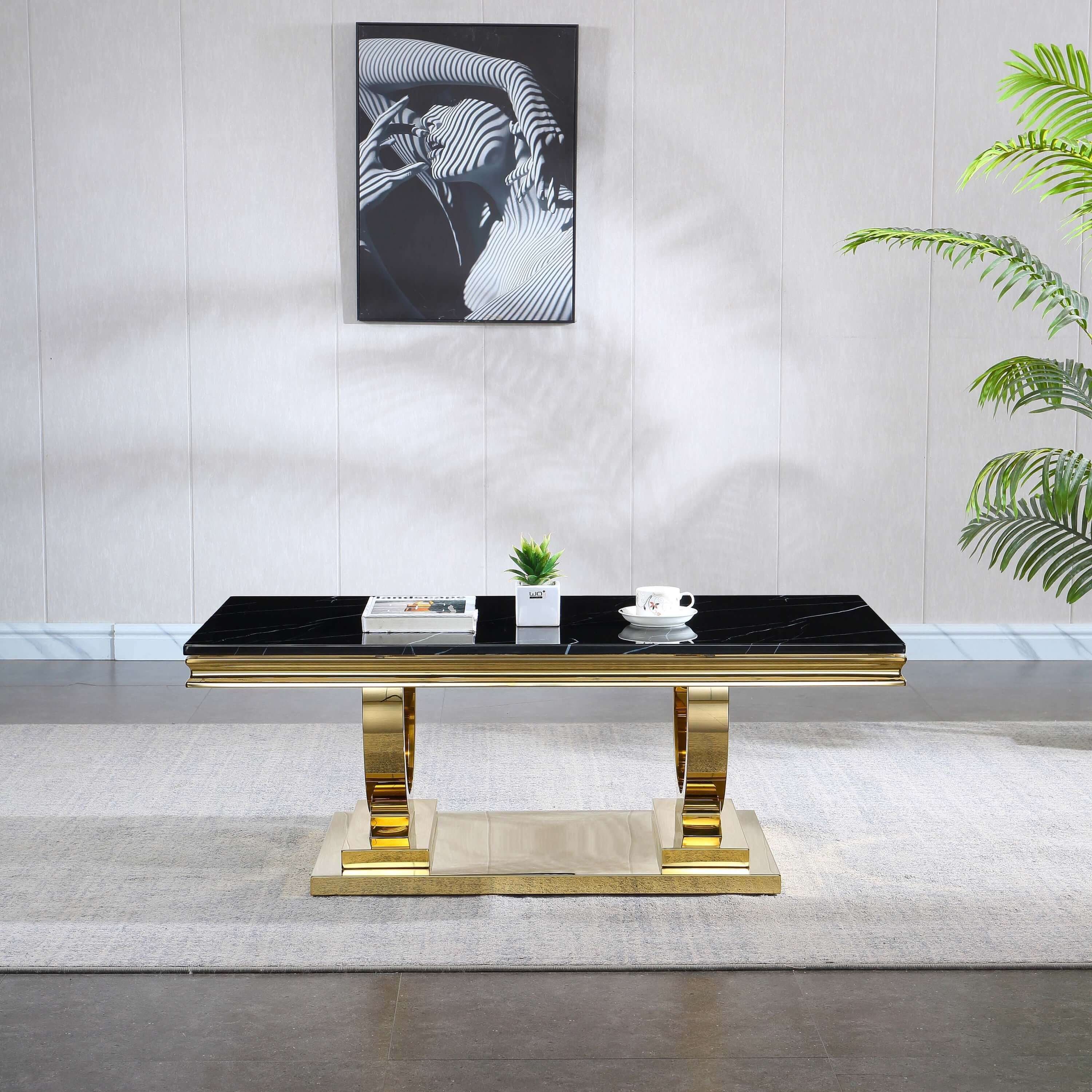 Classic Black Marble Coffee Table with Gold Base