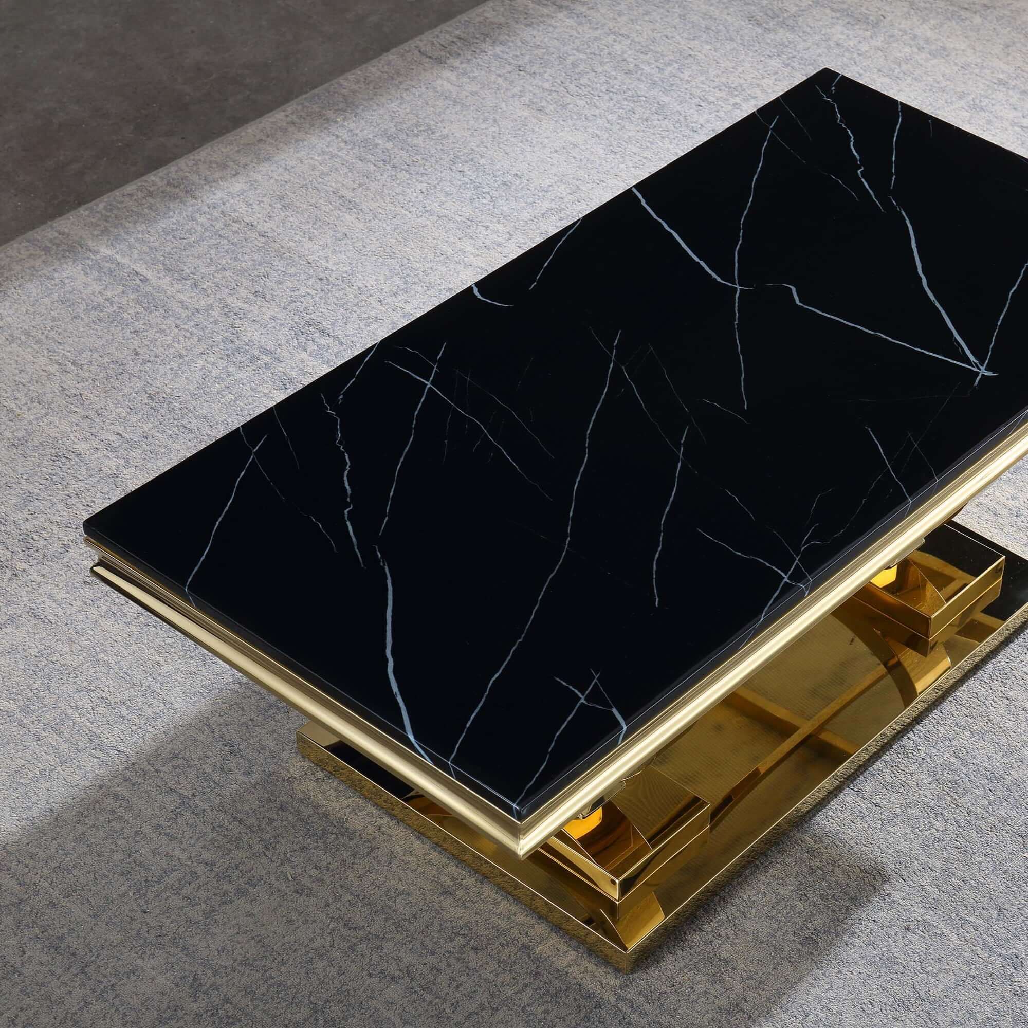 Classic Black Marble Coffee Table with Gold Base
