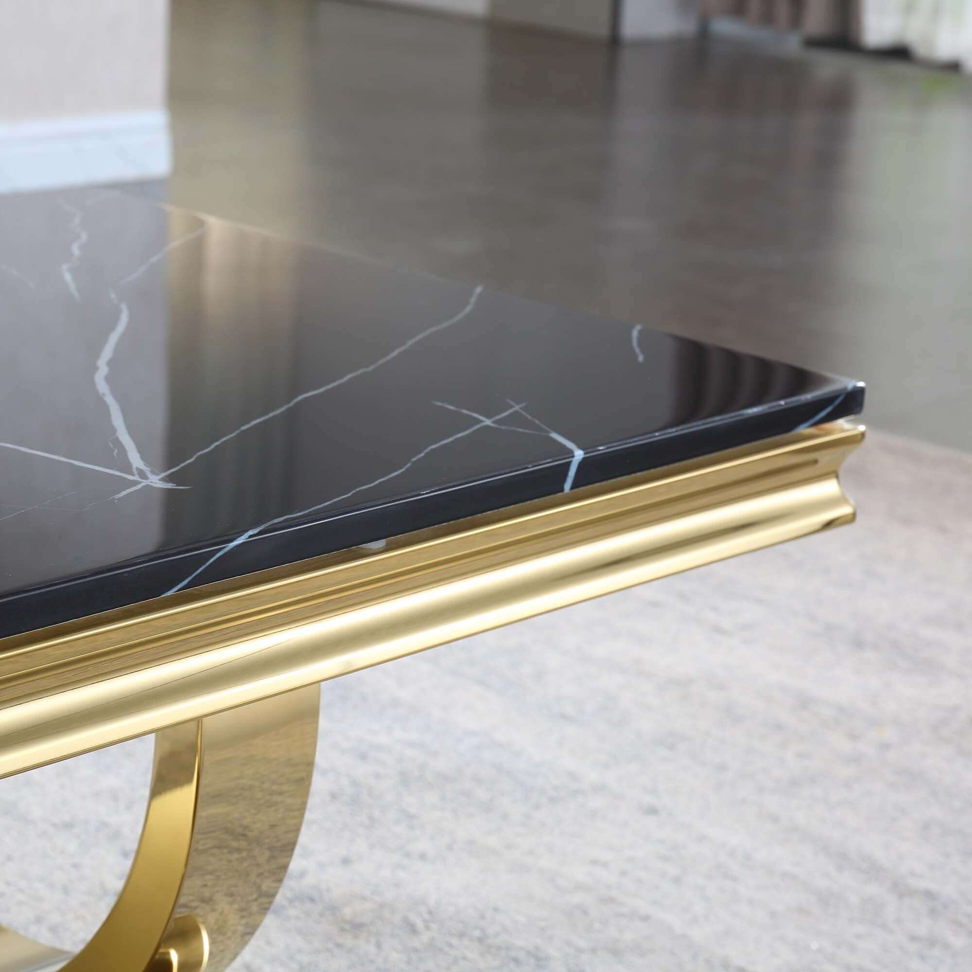 Classic Black Marble Coffee Table with Gold Base