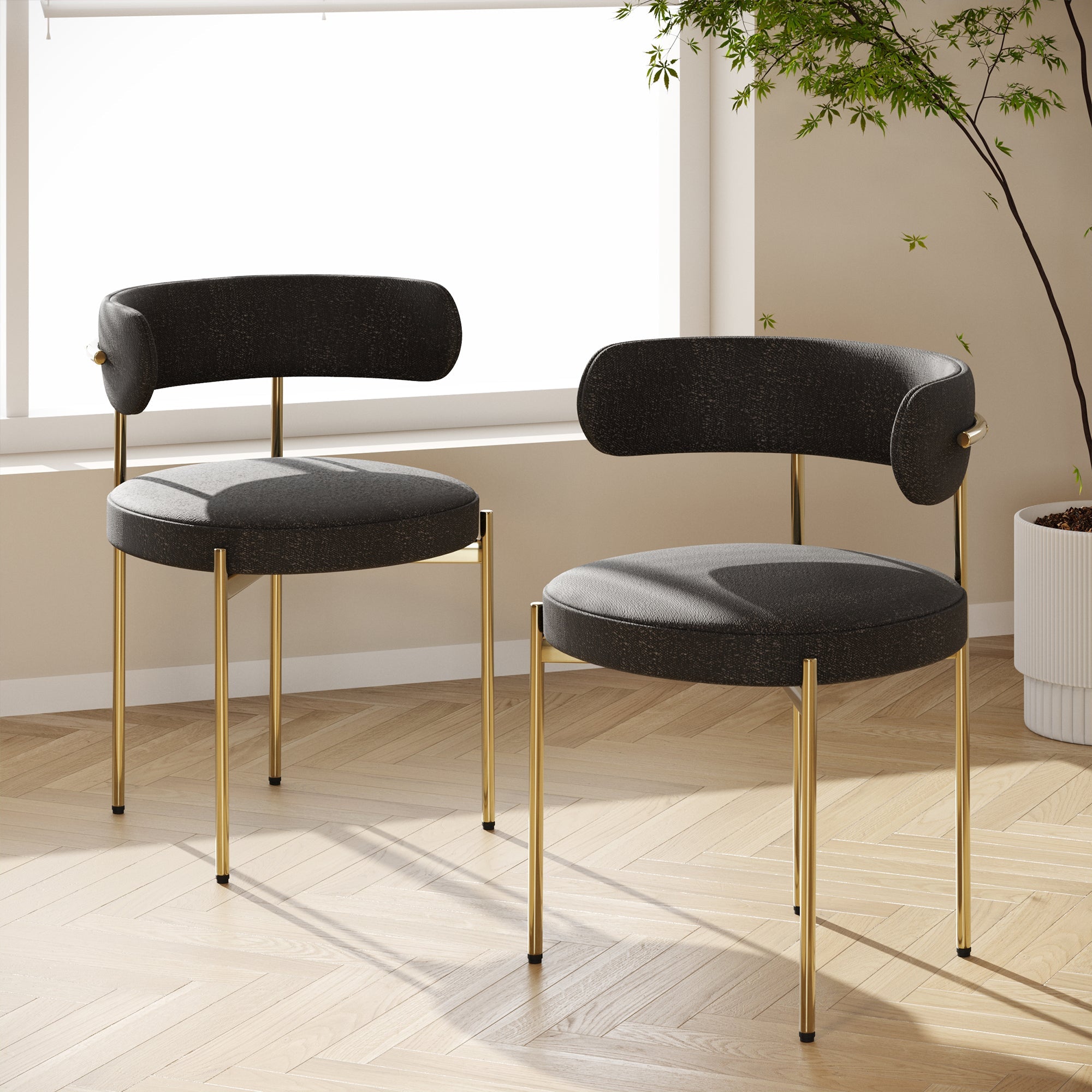 Stylish Granule Fabric Chairs Set of 2