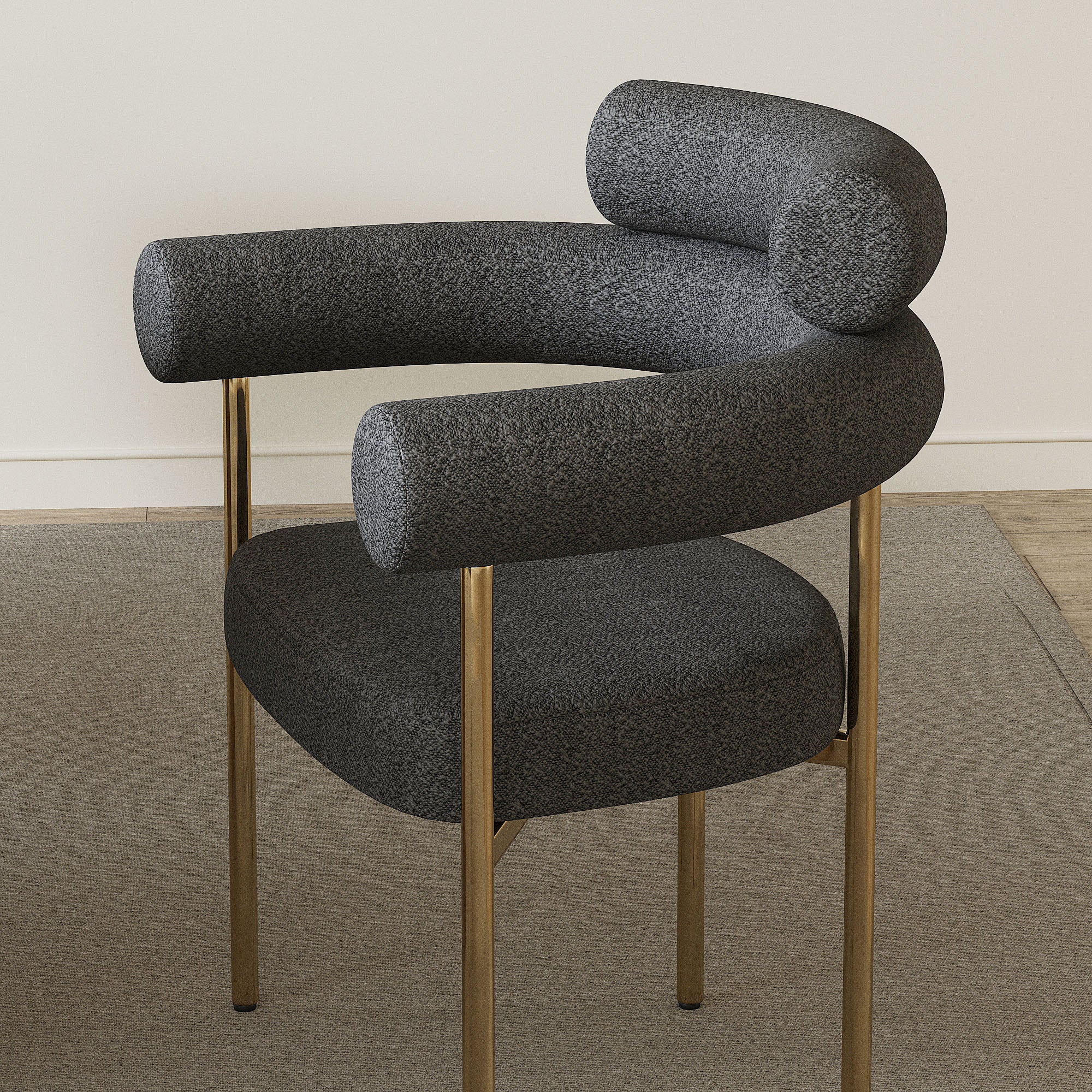 Set of 2 Granule Fabric Dining Chairs with Brushed Gold/ Black Base