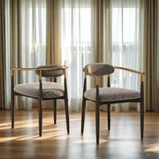 Set of 2 Fabric Dining Chairs with Brushed Gold & Black Base