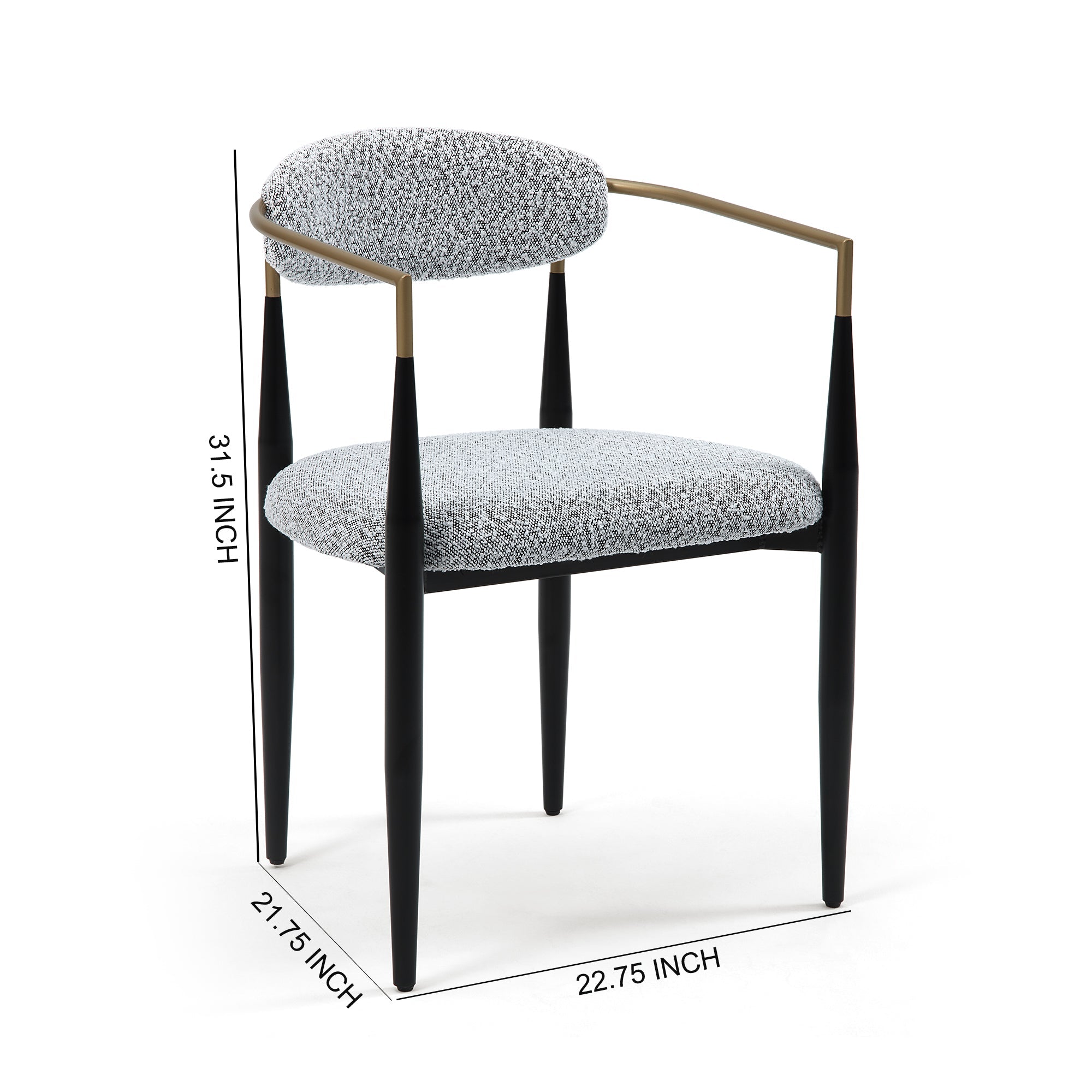 Set of 2 Fabric Dining Chairs with Brushed Gold & Black Base