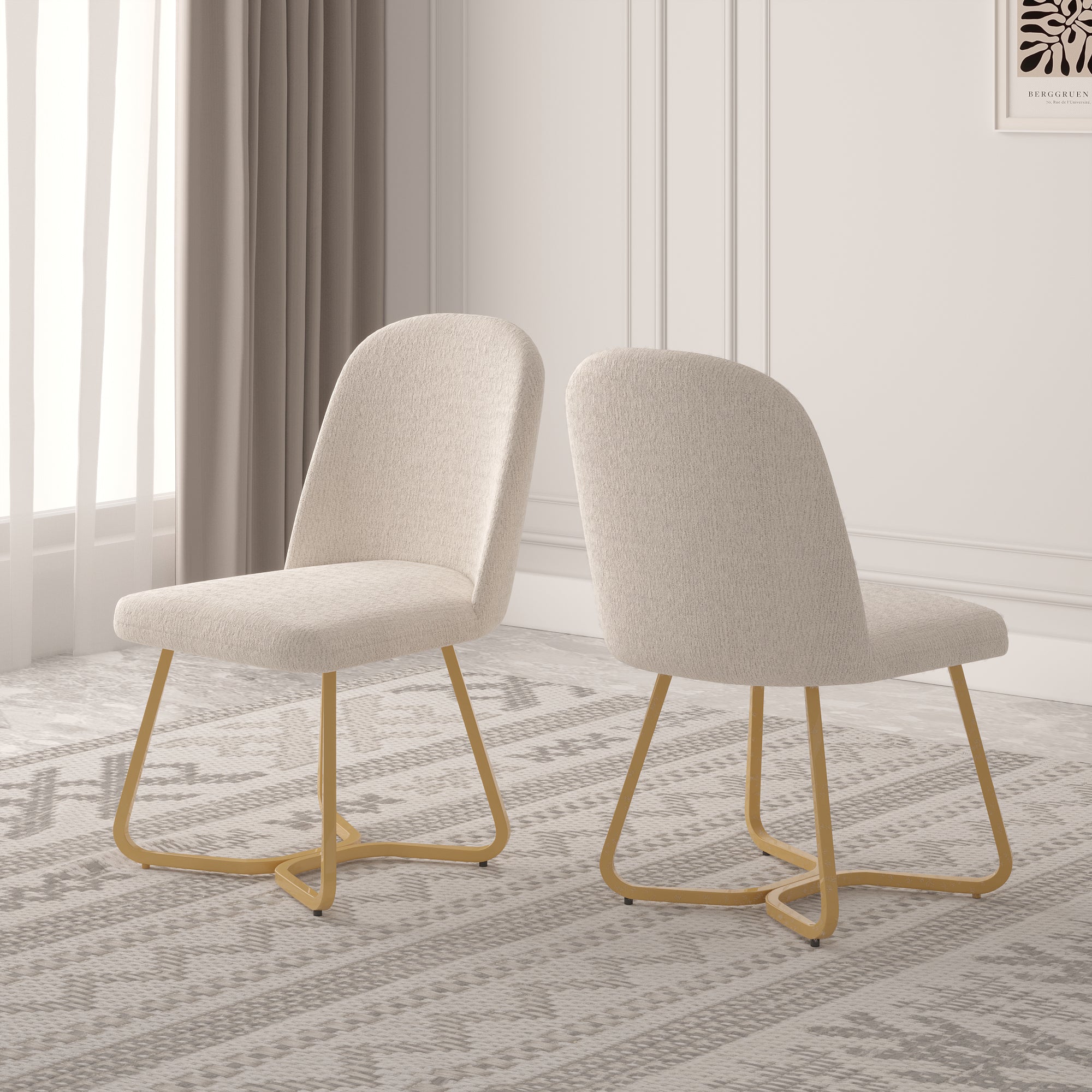 Set of 2 Fabric Dining Chairs with Brushed Gold Base