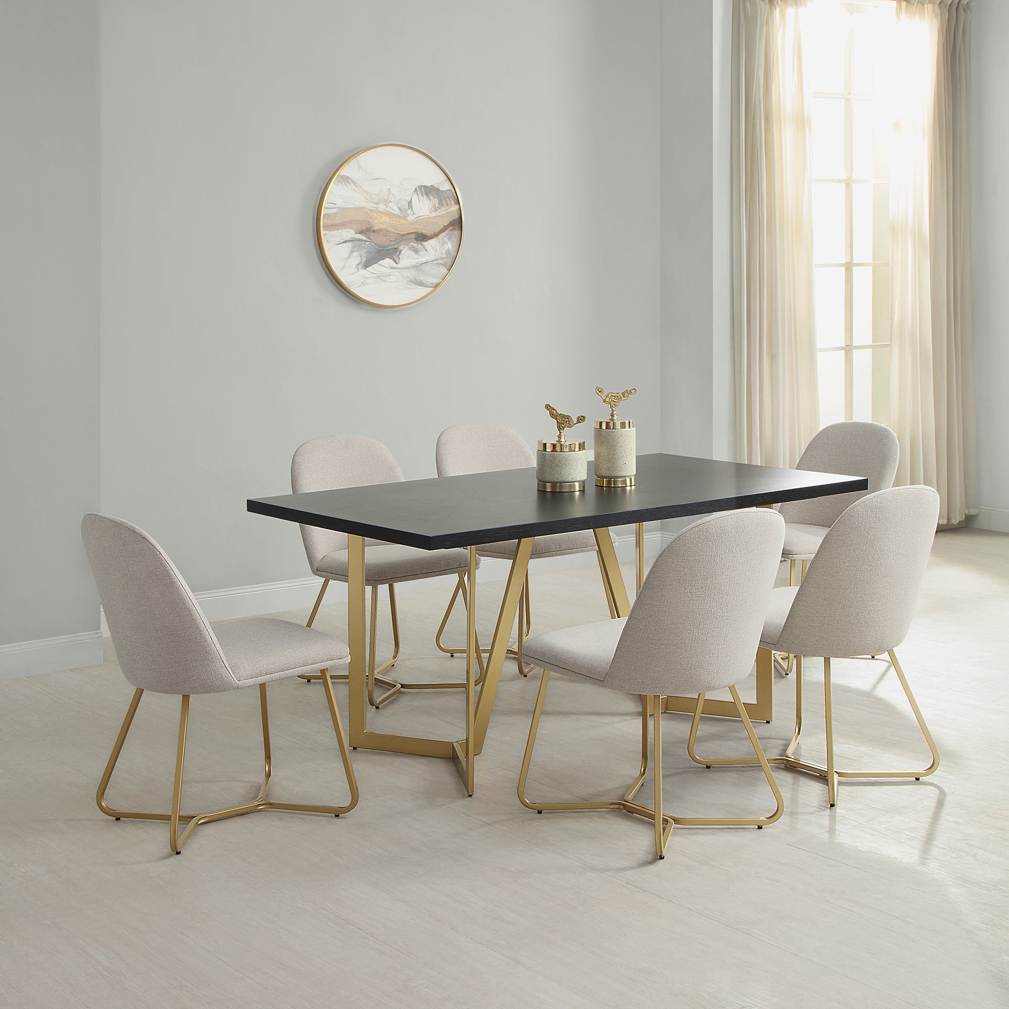 Black Rectangular Dining Table with Brushed Gold Base
