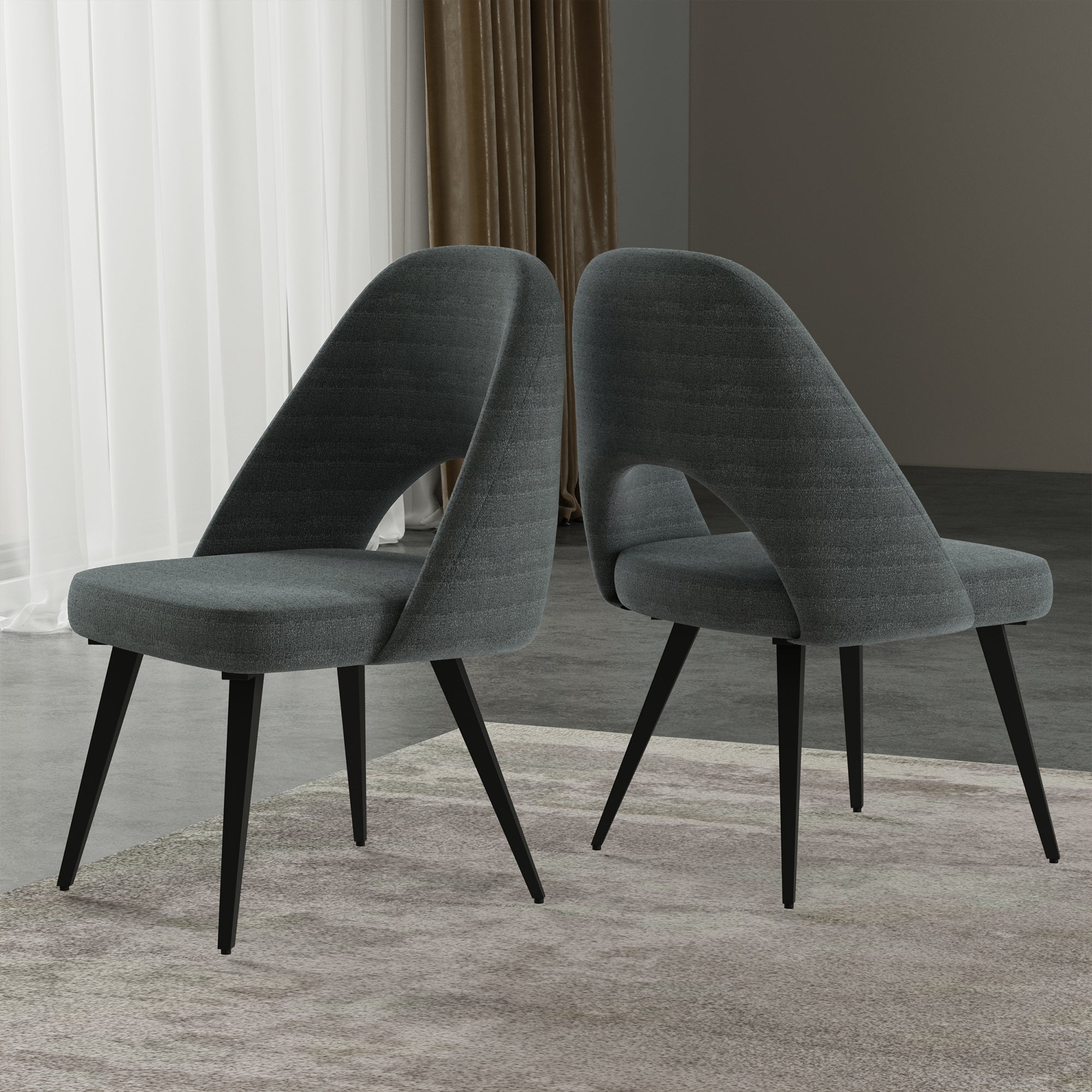 Set of 2 Fabric Dining Chair with Black Base