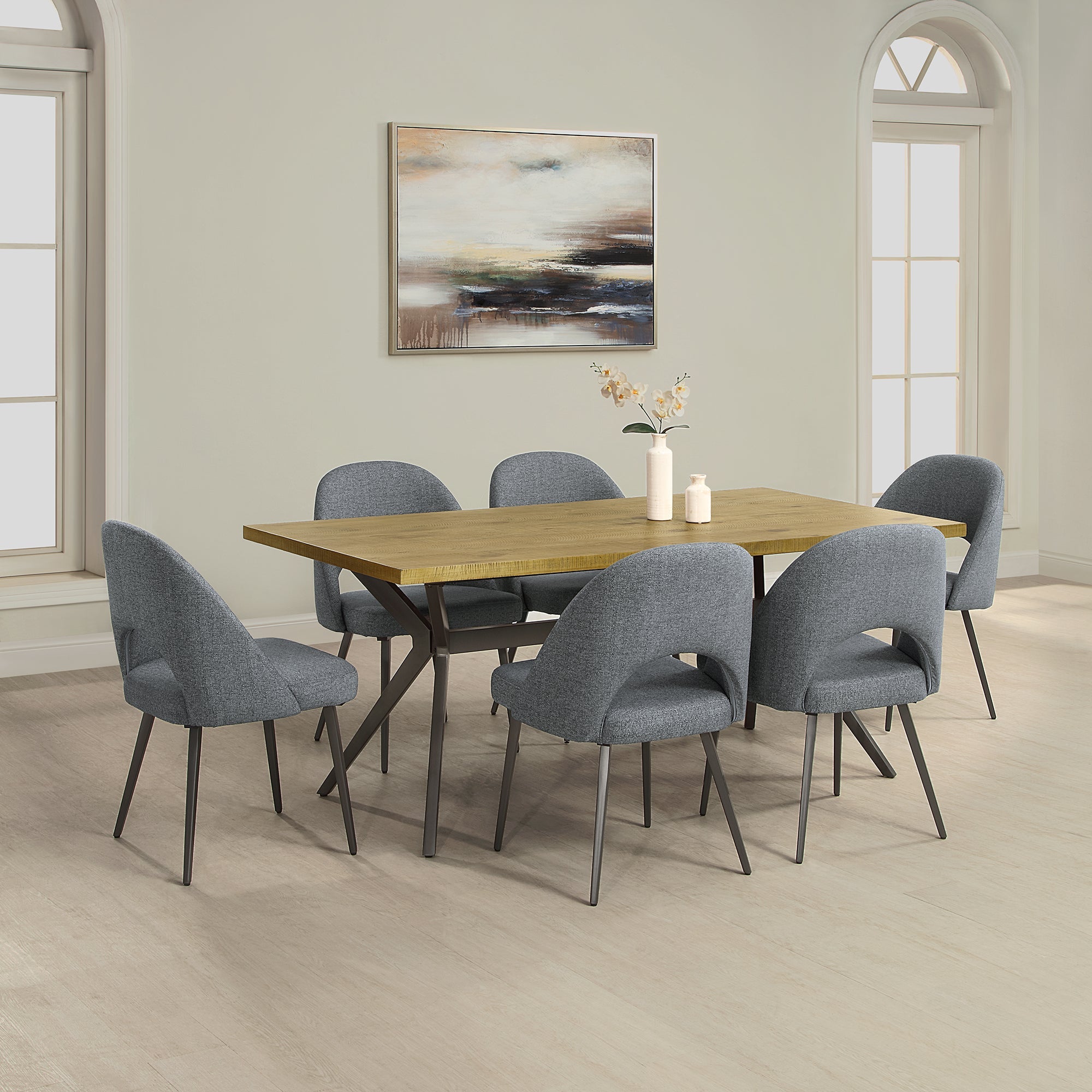 Set of 2 Fabric Dining Chair with Black Base