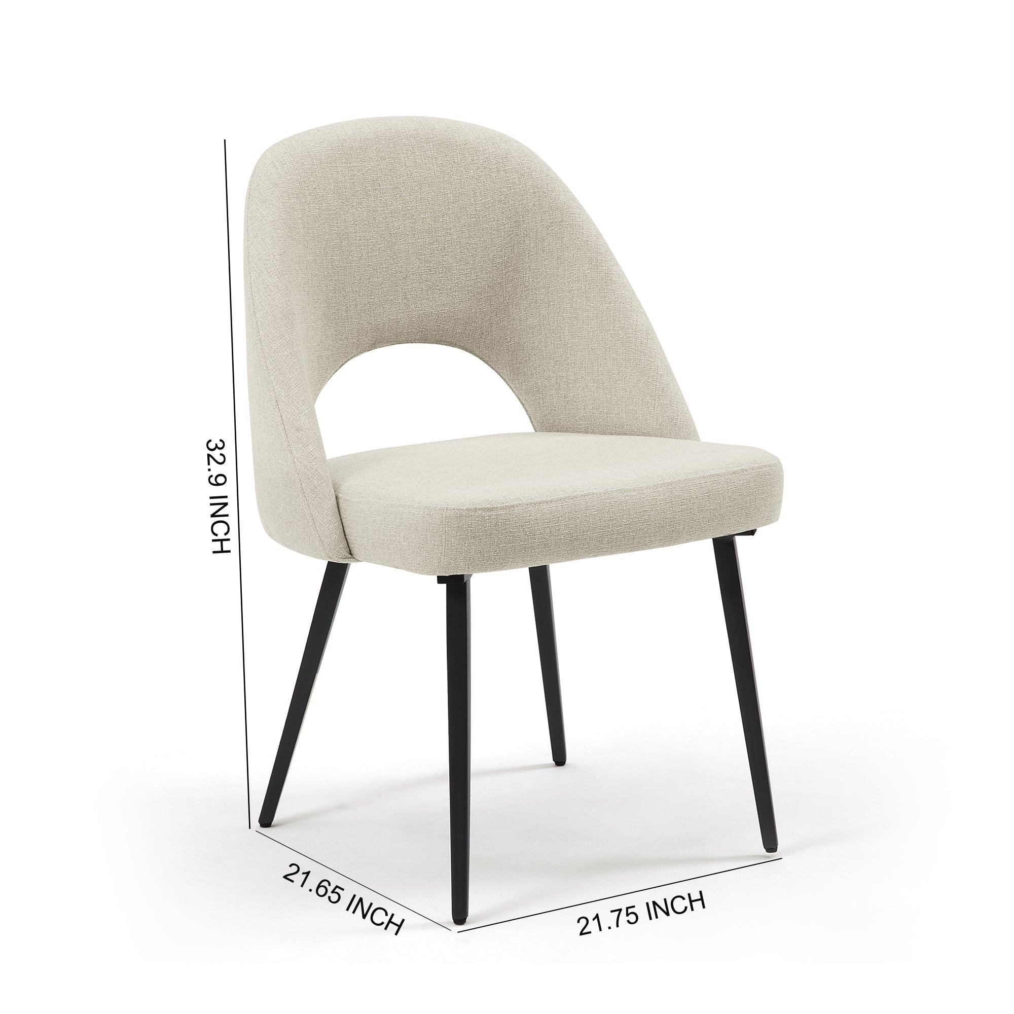 Set of 2 Fabric Dining Chair with Black Base