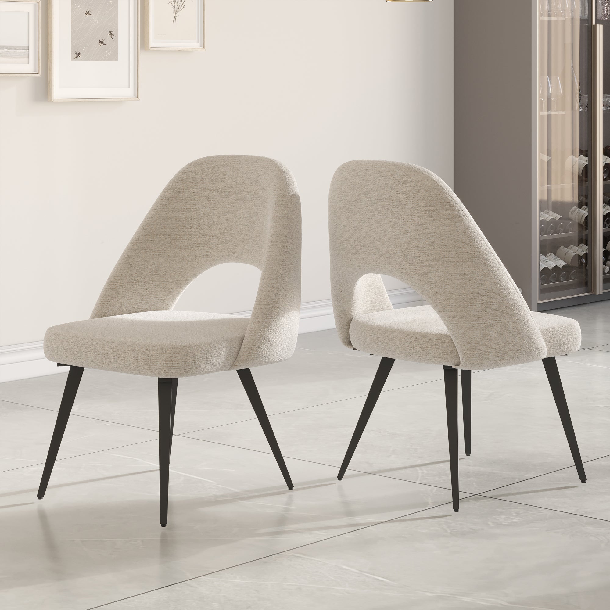 Set of 2 Fabric Dining Chair with Black Base