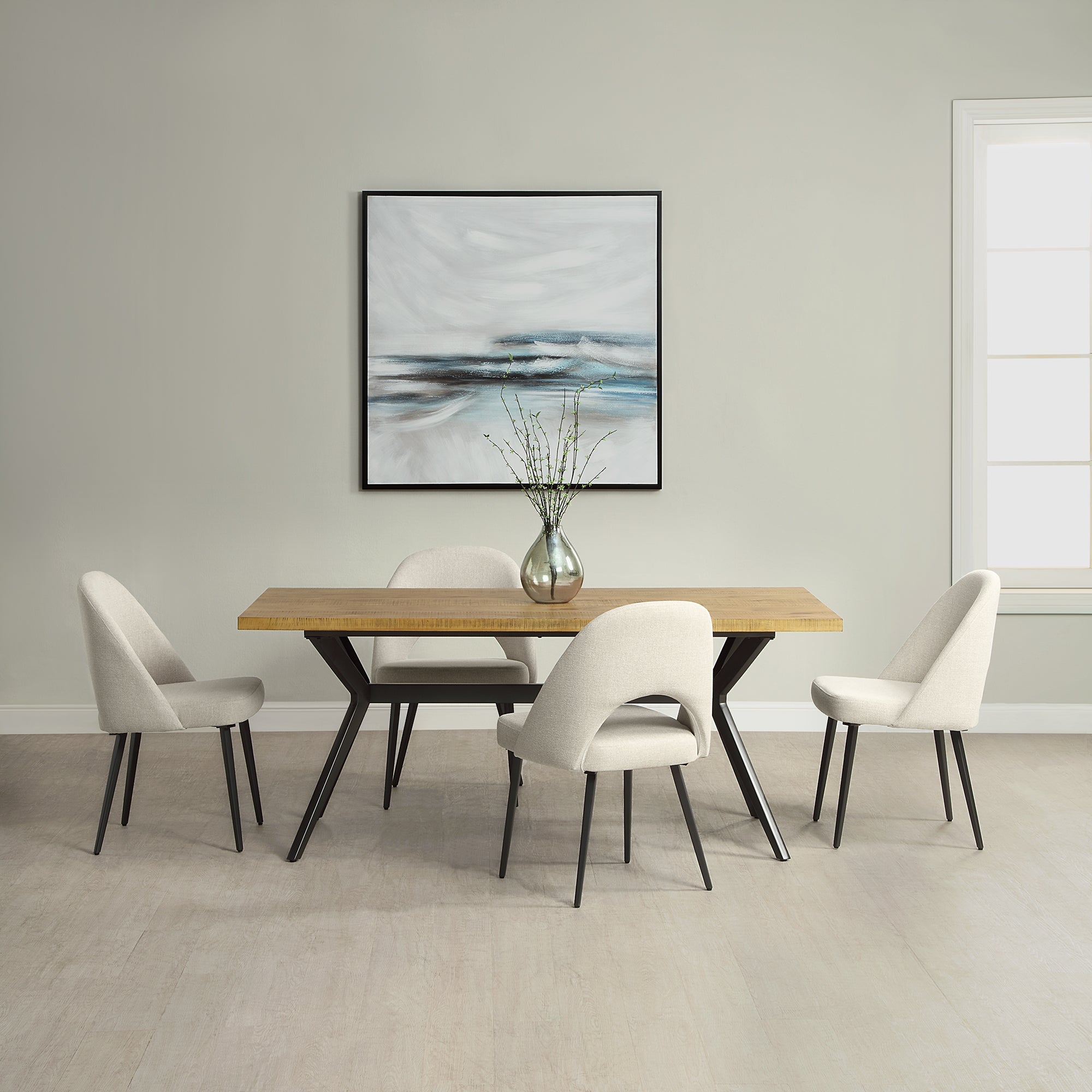 Elegant Brown Rectangular Dining Table with Black Metal Base