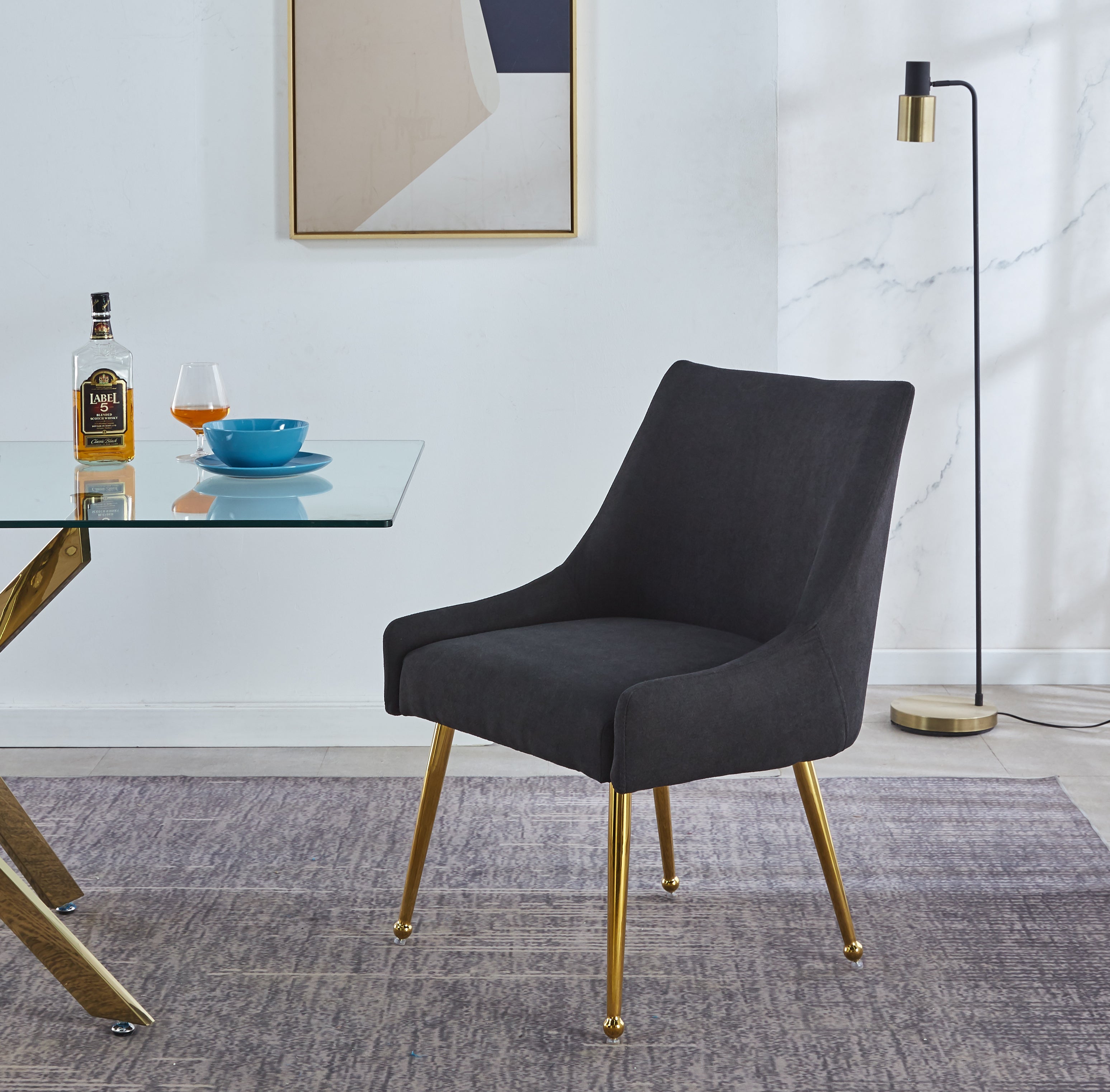 Set of 2 Elegant Dining Chair with Gold Finish Base