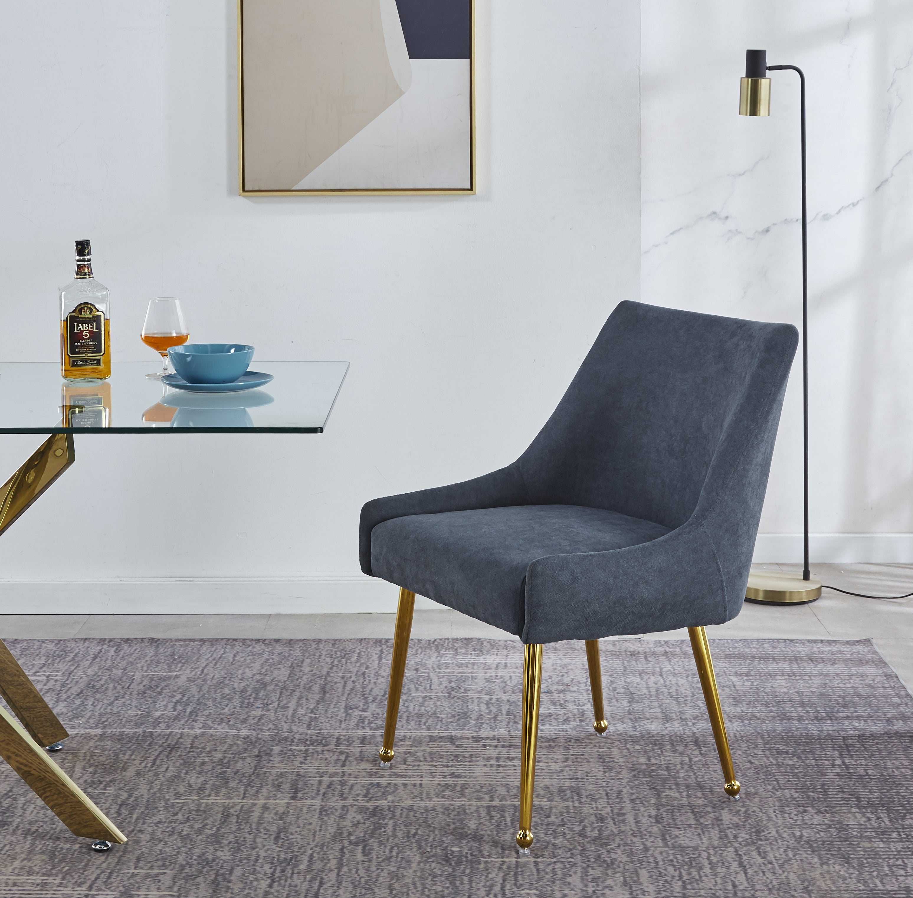 Set of 2 Elegant Dining Chair with Gold Finish Base