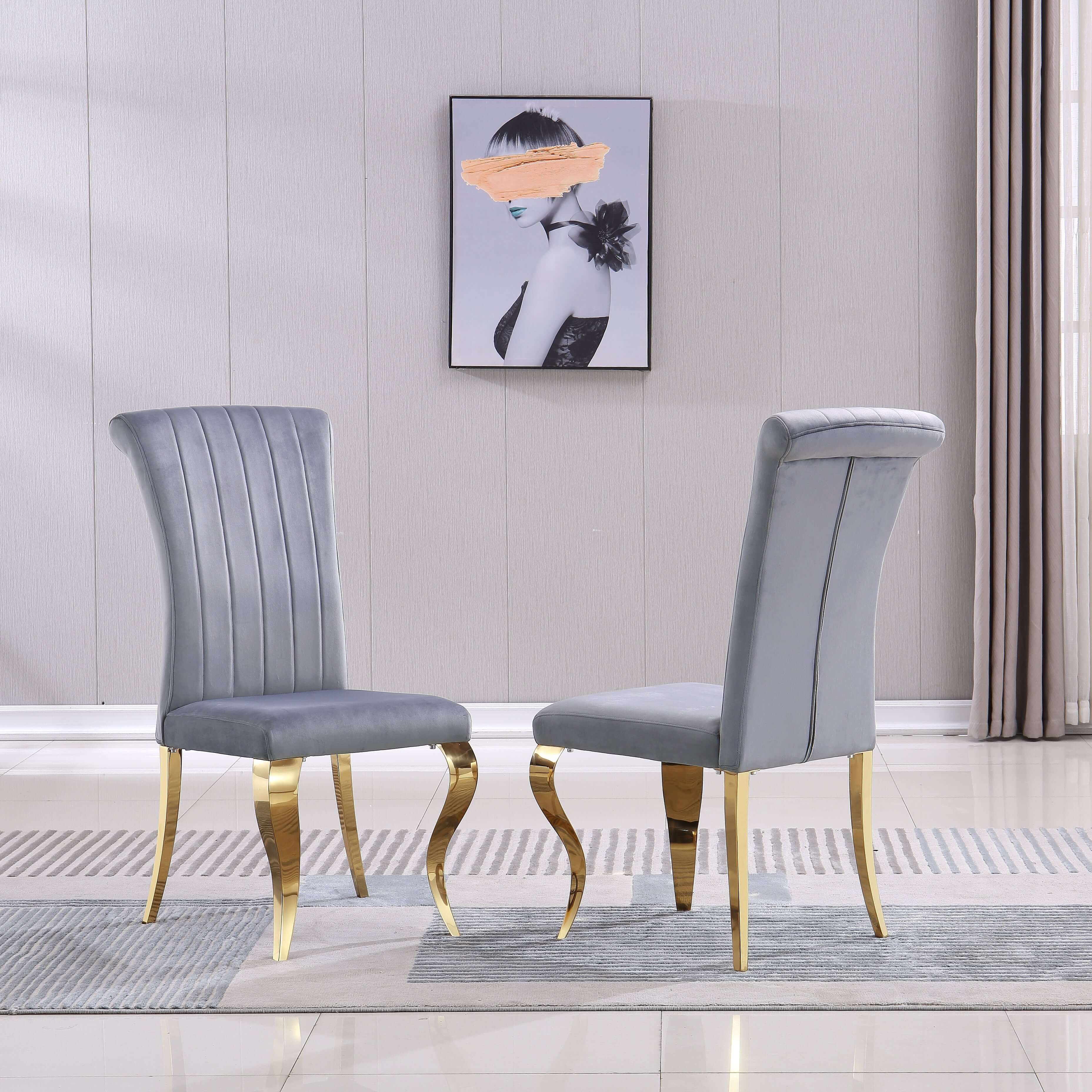 Set of 2 Elegant Grey Velvet Dining Chair