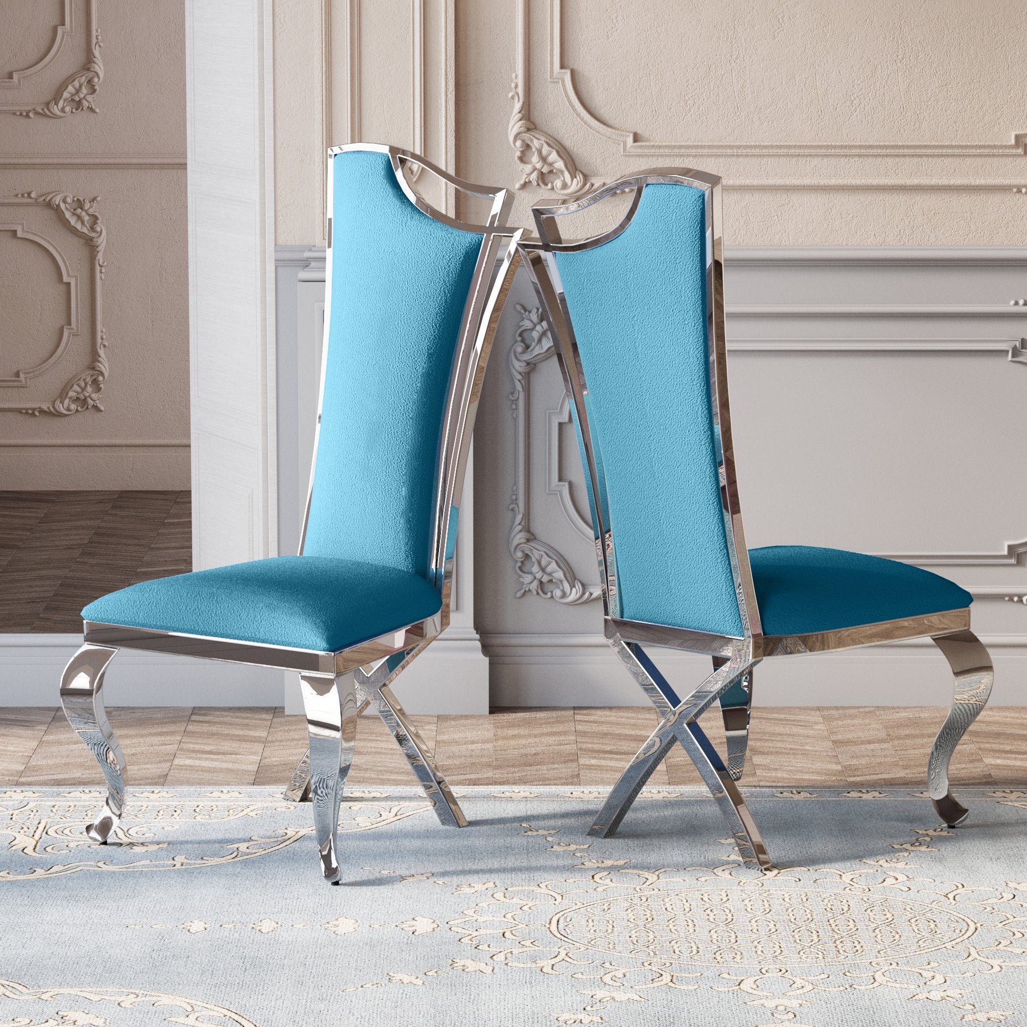 Elegant Velvet & Leatherette Dining Chair Set of 2