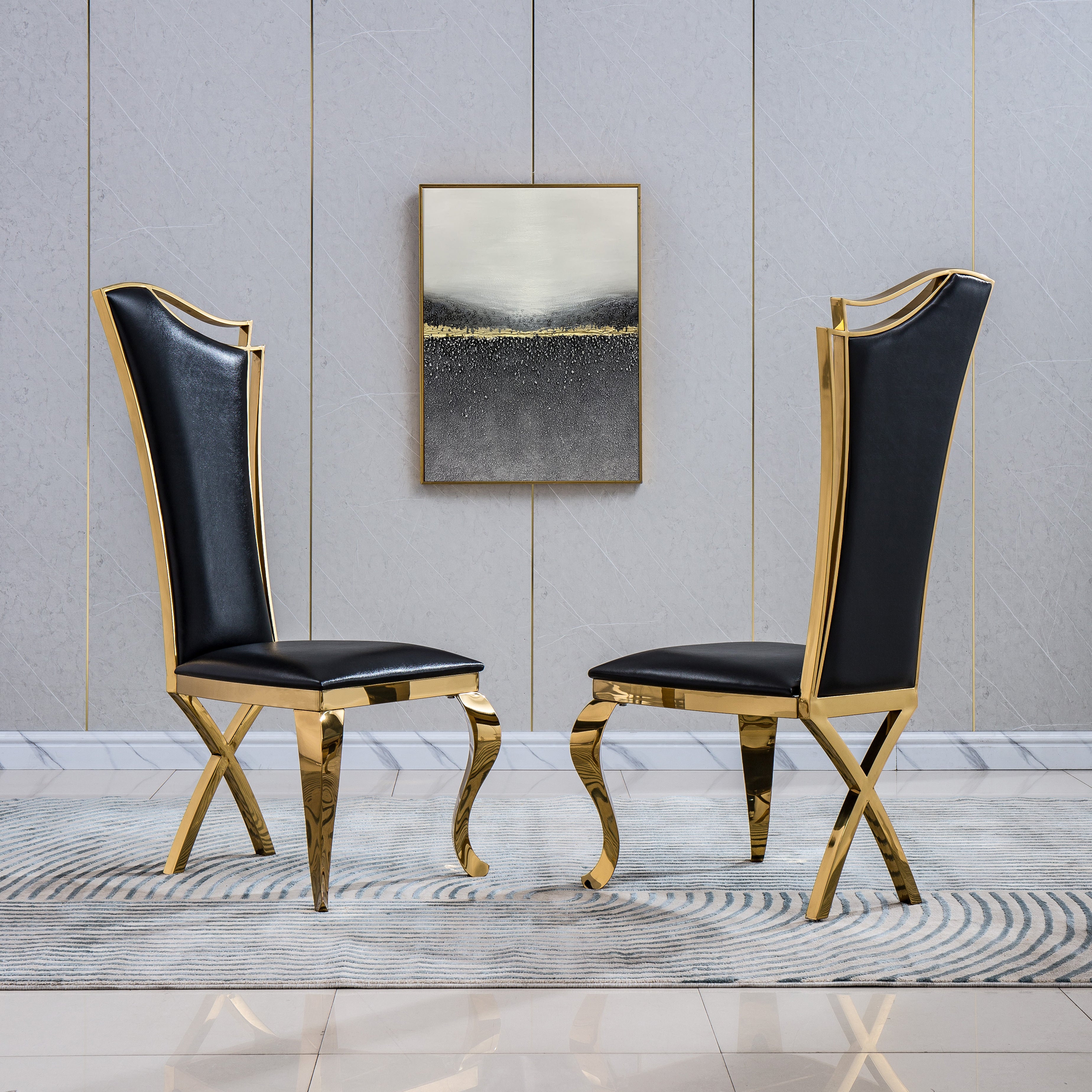 Elegant Velvet & Leatherette Dining Chair Set of 2