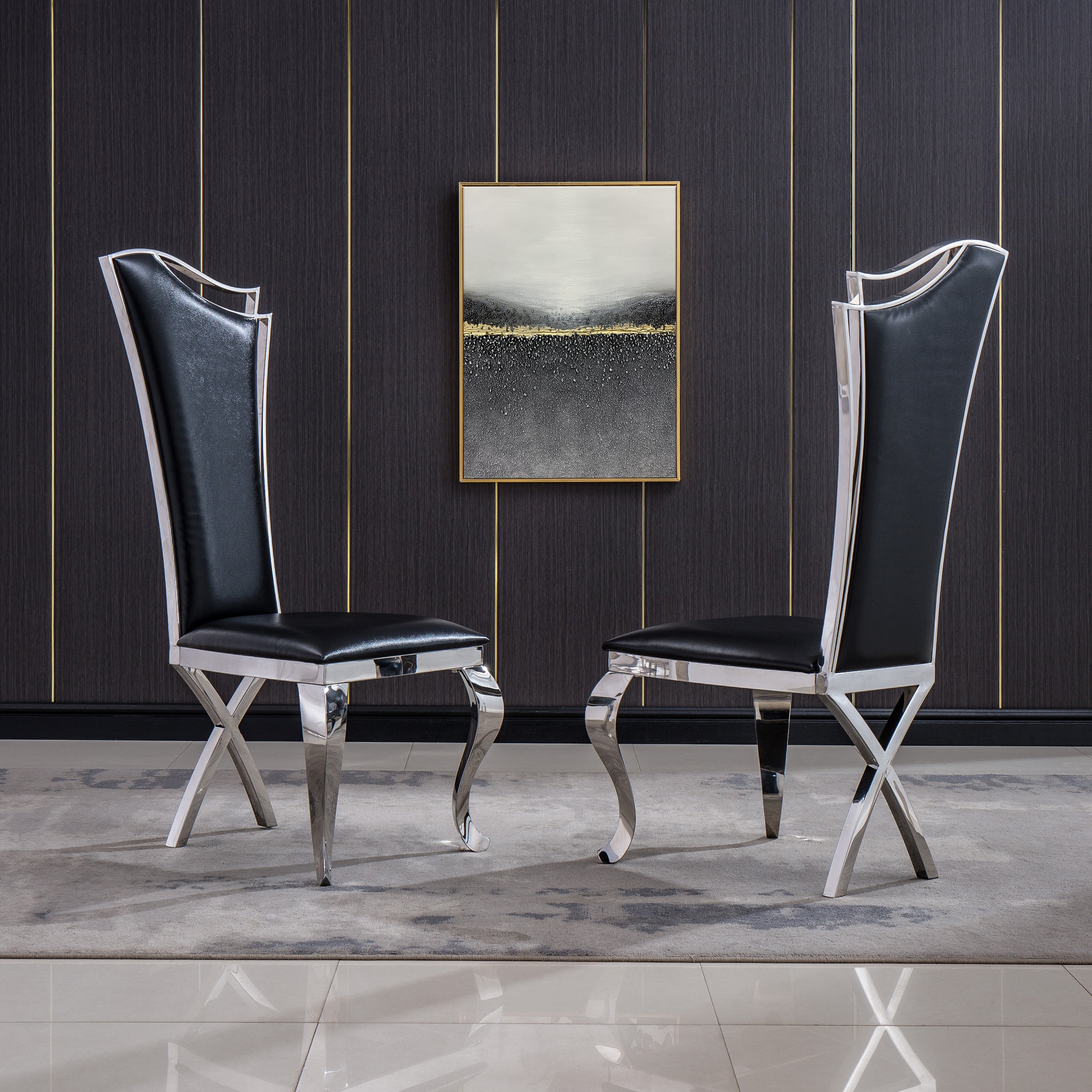 Elegant Velvet & Leatherette Dining Chair Set of 2
