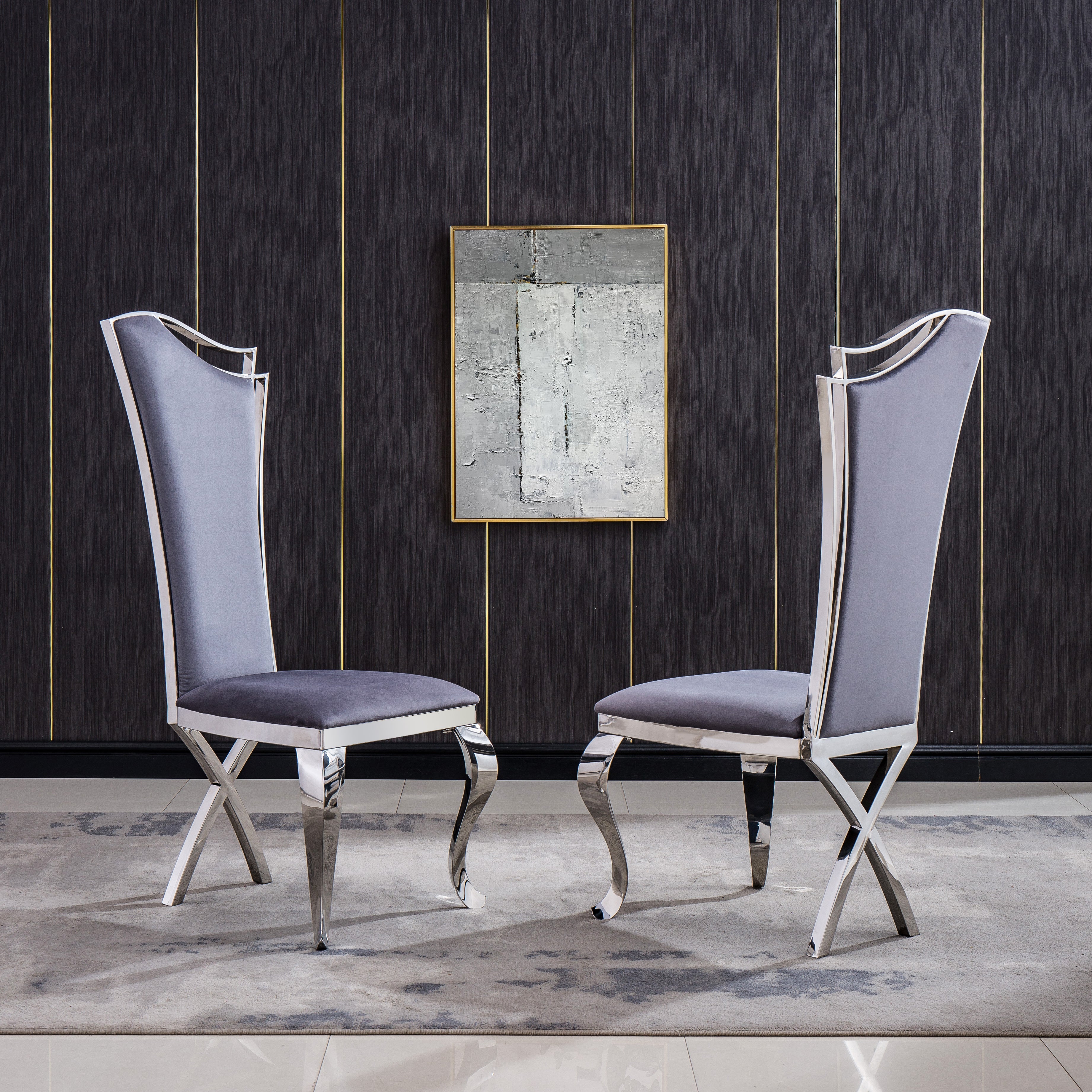 Elegant Velvet & Leatherette Dining Chair Set of 2