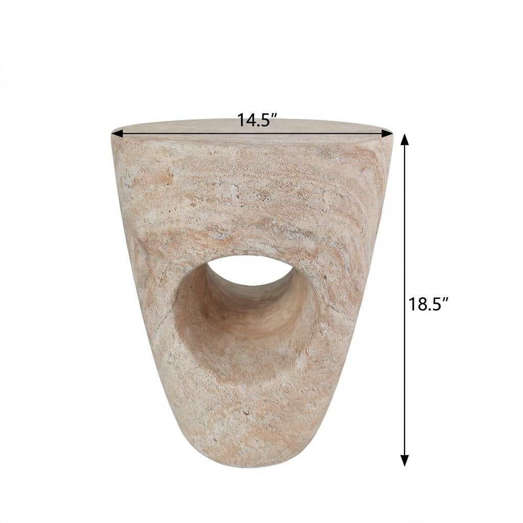 Modern Minimalist Outdoor or Indoor Side Table with Sculptural Hollow Design