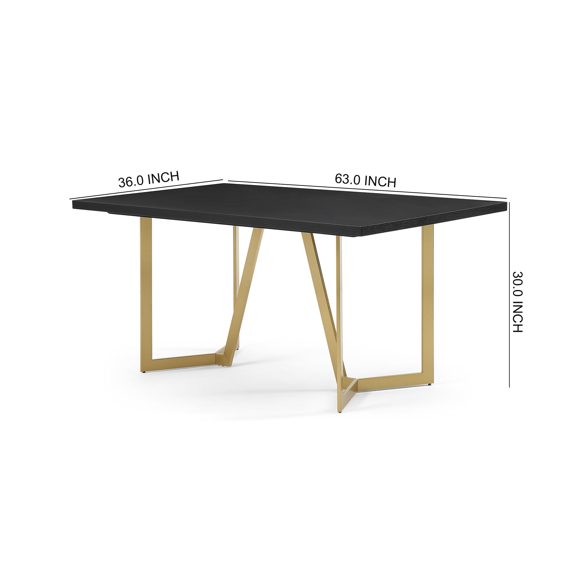 Black Rectangular Dining Table with Brushed Gold Base