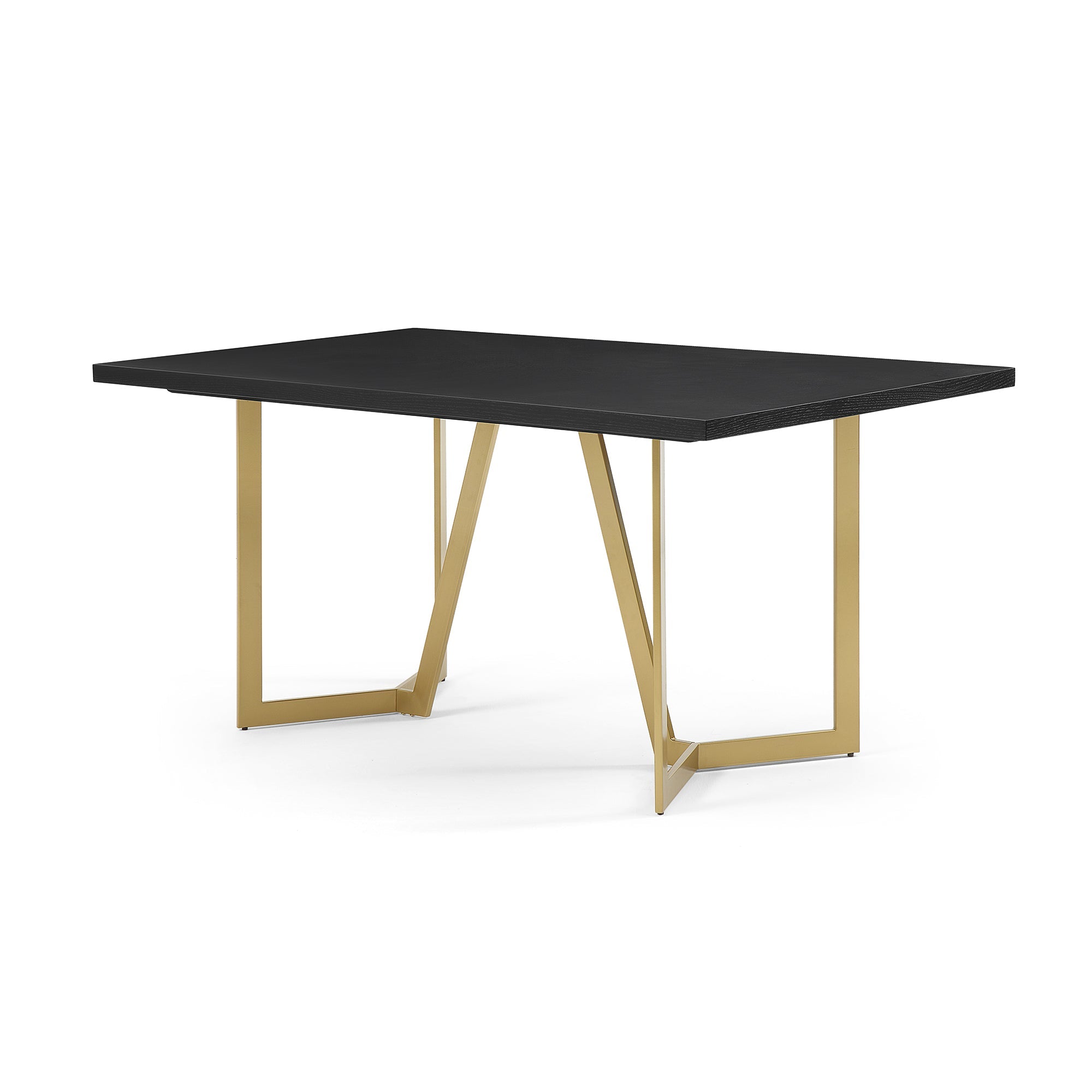 Black Rectangular Dining Table with Brushed Gold Base