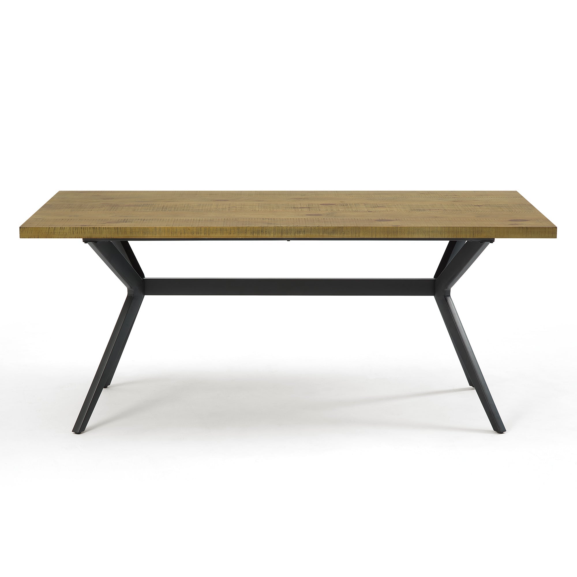 Elegant Brown Rectangular Dining Table with Black Metal Base
