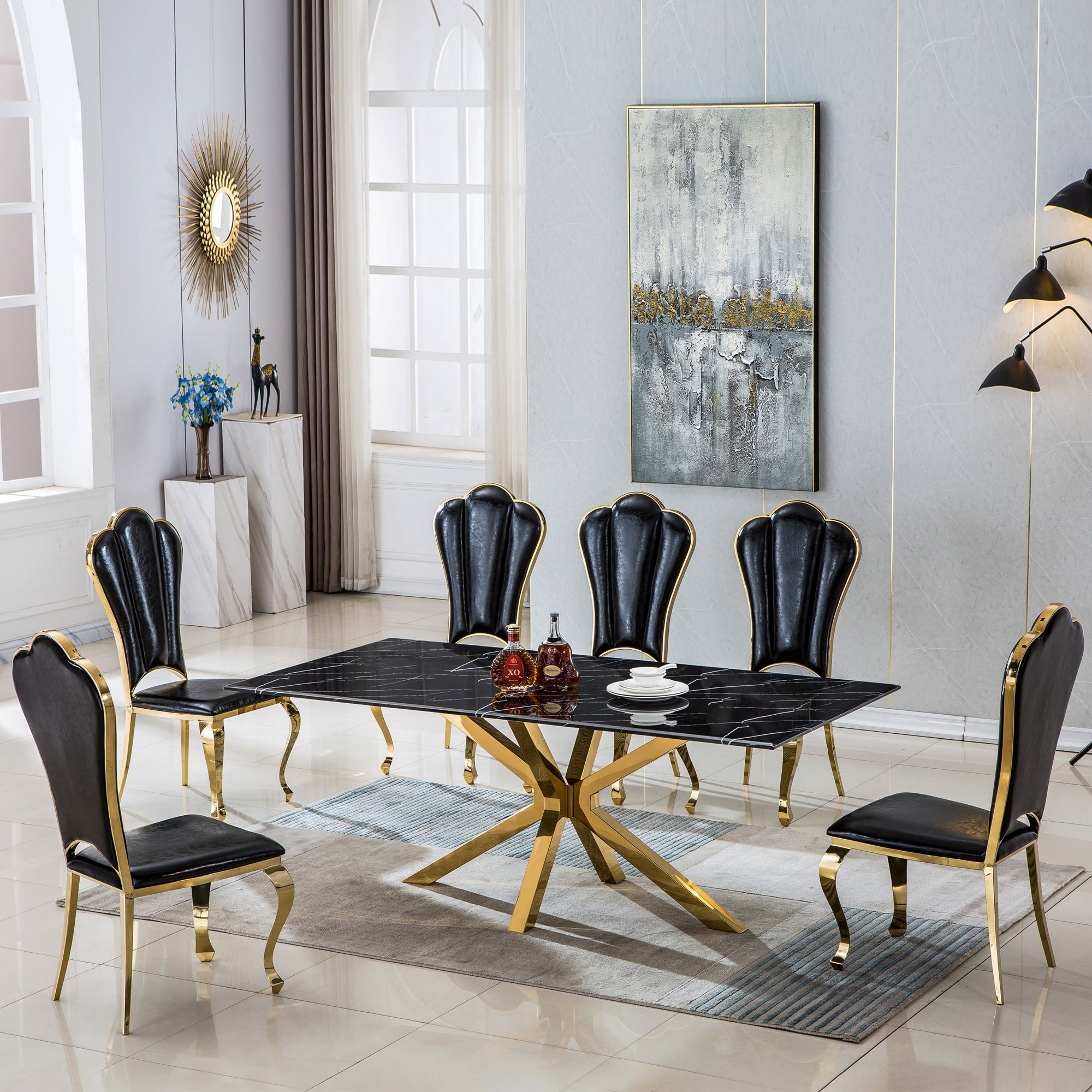 High-Quality Marble Top Dining Table with Gold/Silver Base