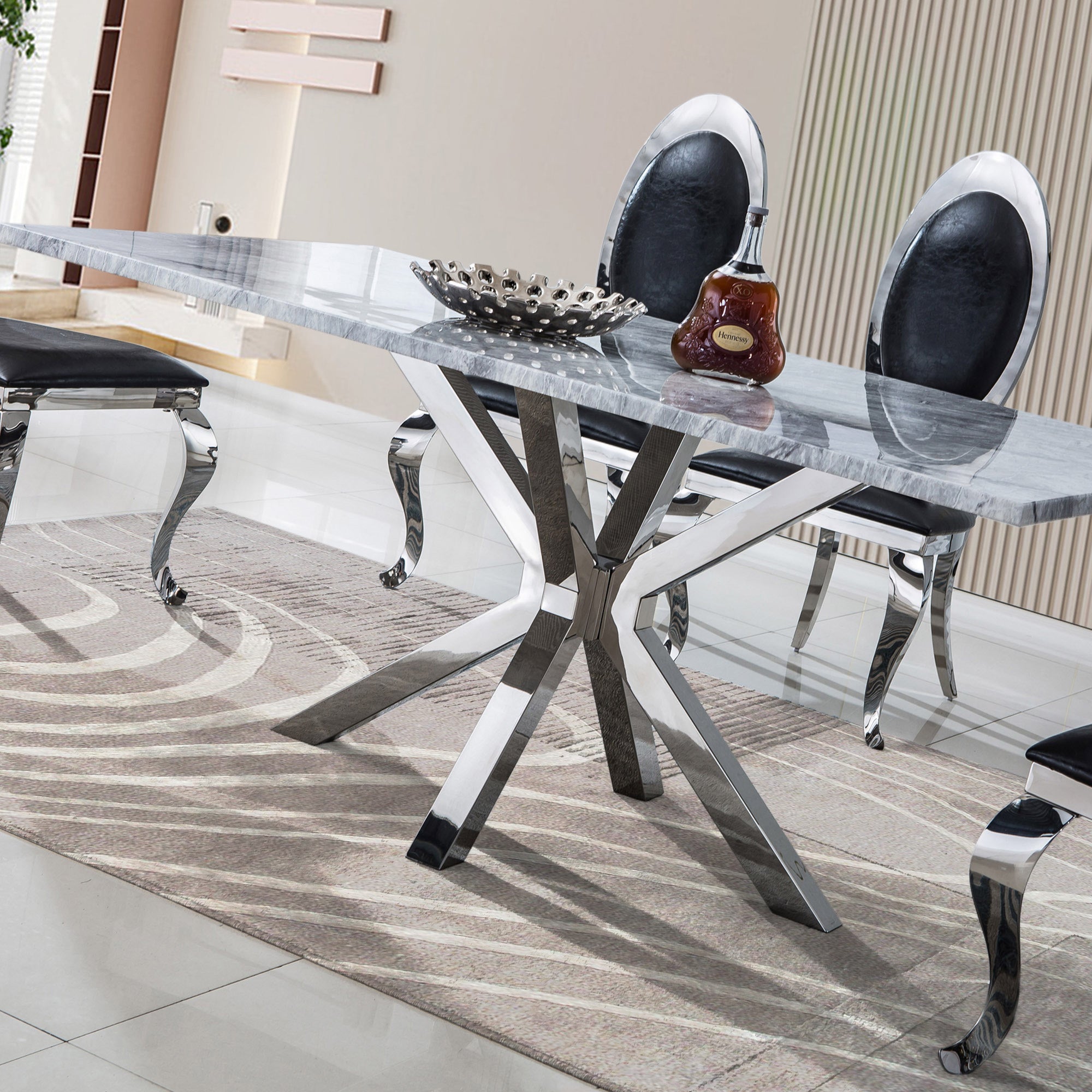 High-Quality Marble Top Dining Table with Gold/Silver Base