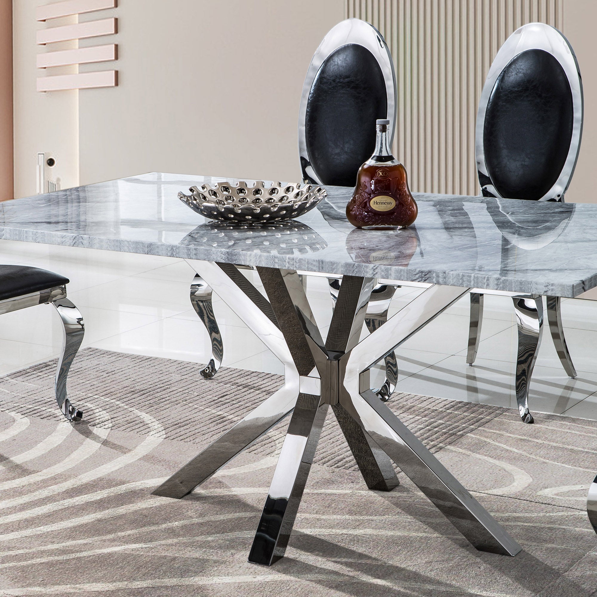 High-Quality Marble Top Dining Table with Gold/Silver Base
