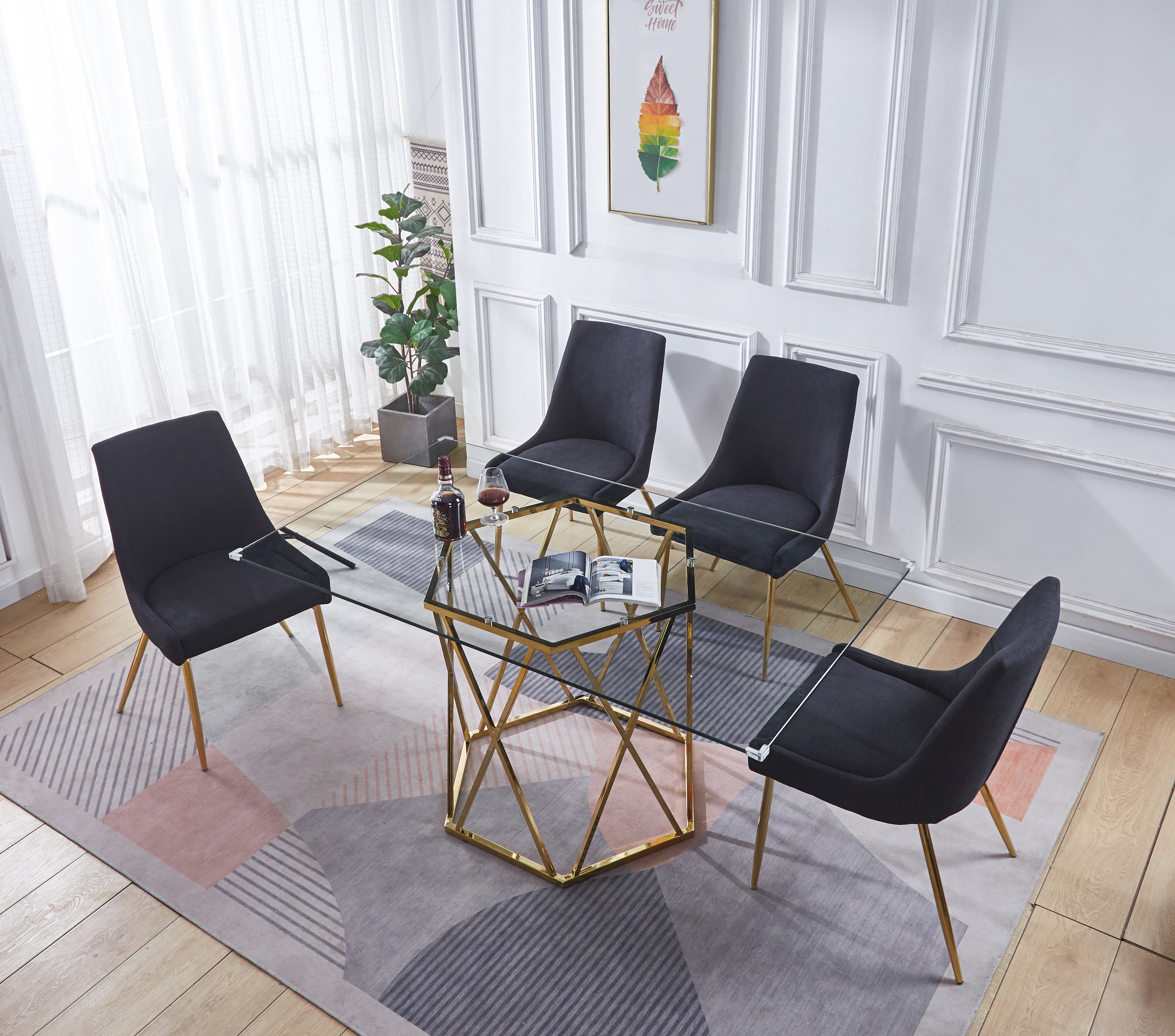 Modern Glass Top Rectangular Dining Table