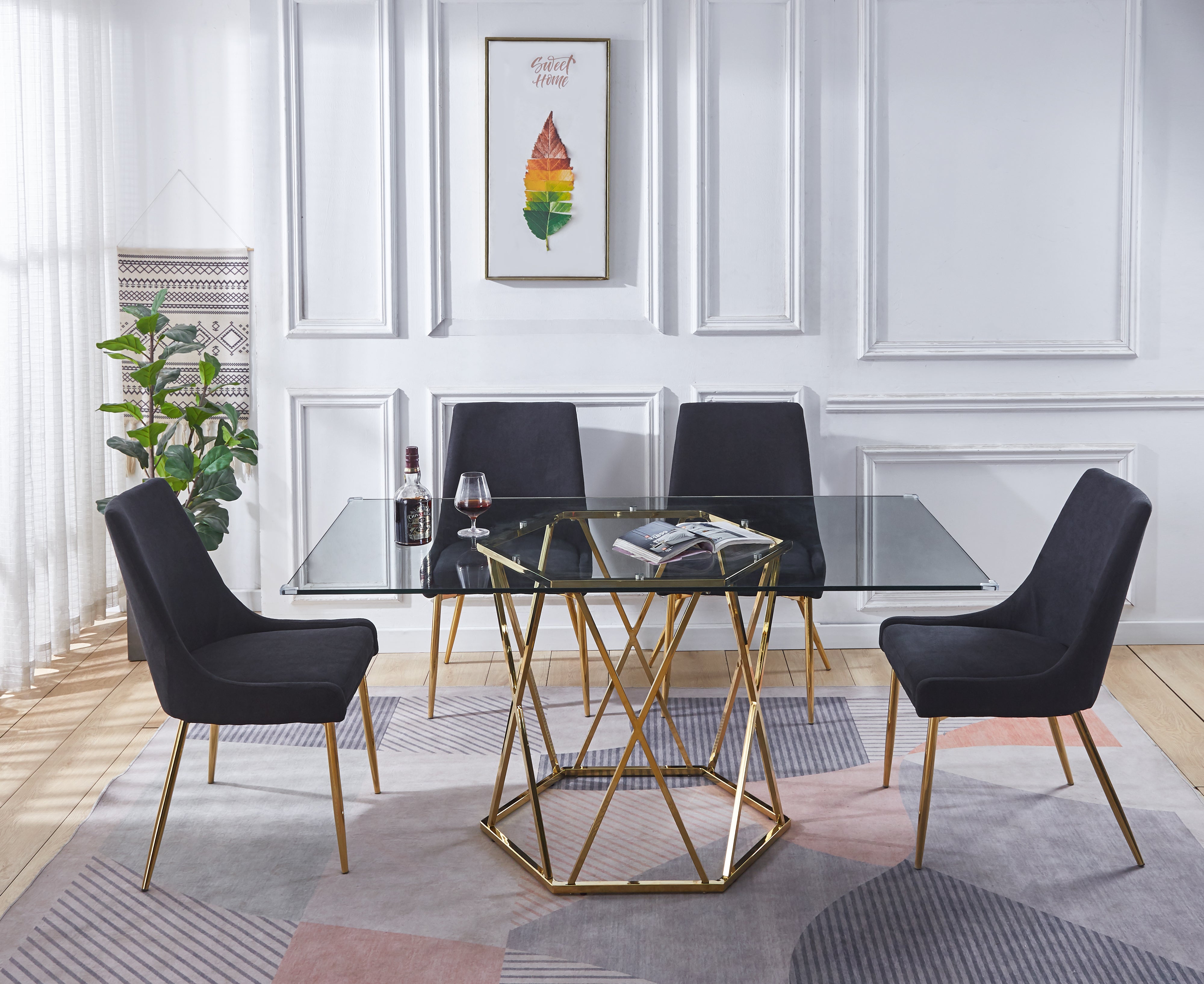 Modern Glass Top Rectangular Dining Table