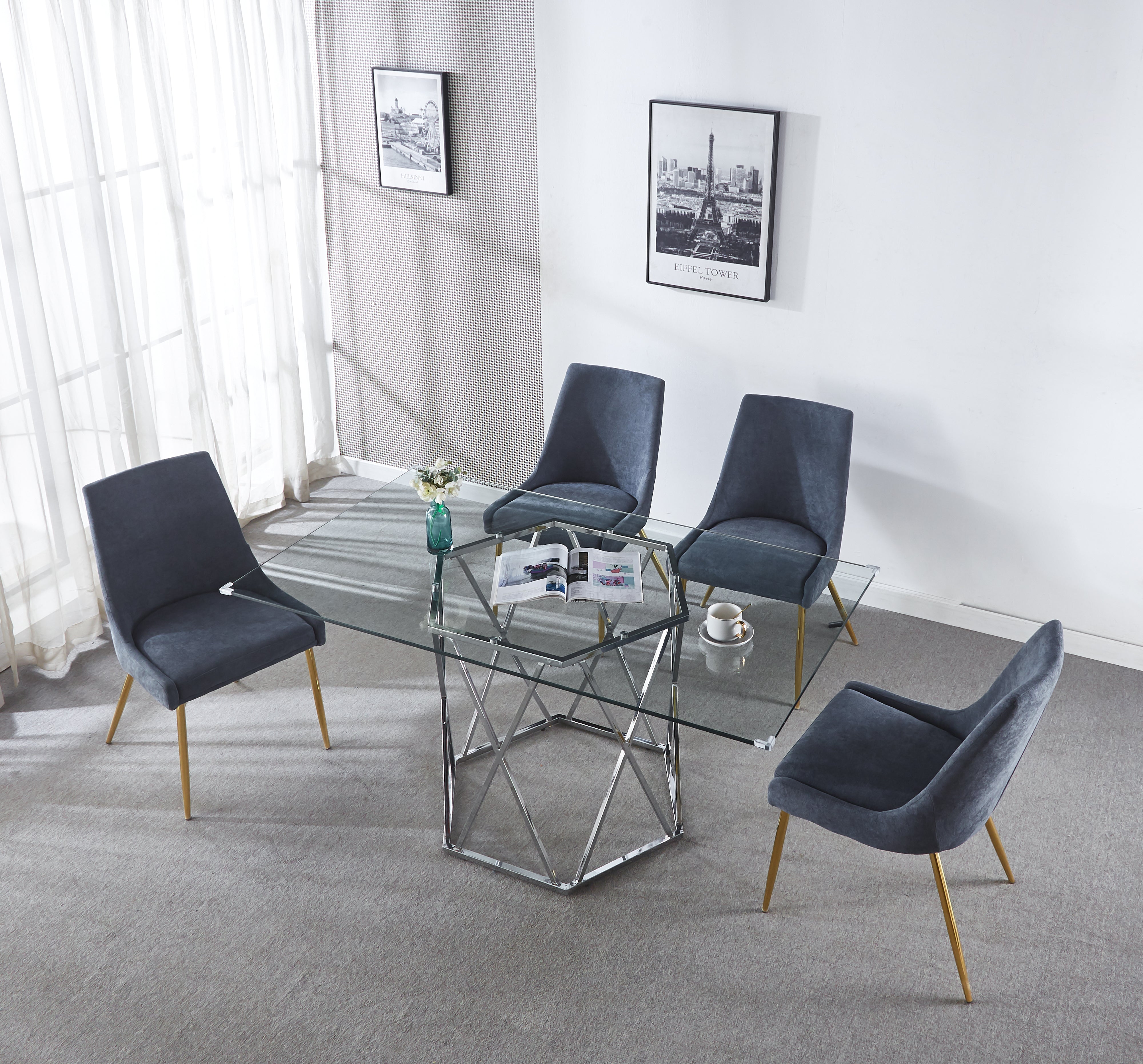 Modern Glass Top Rectangular Dining Table