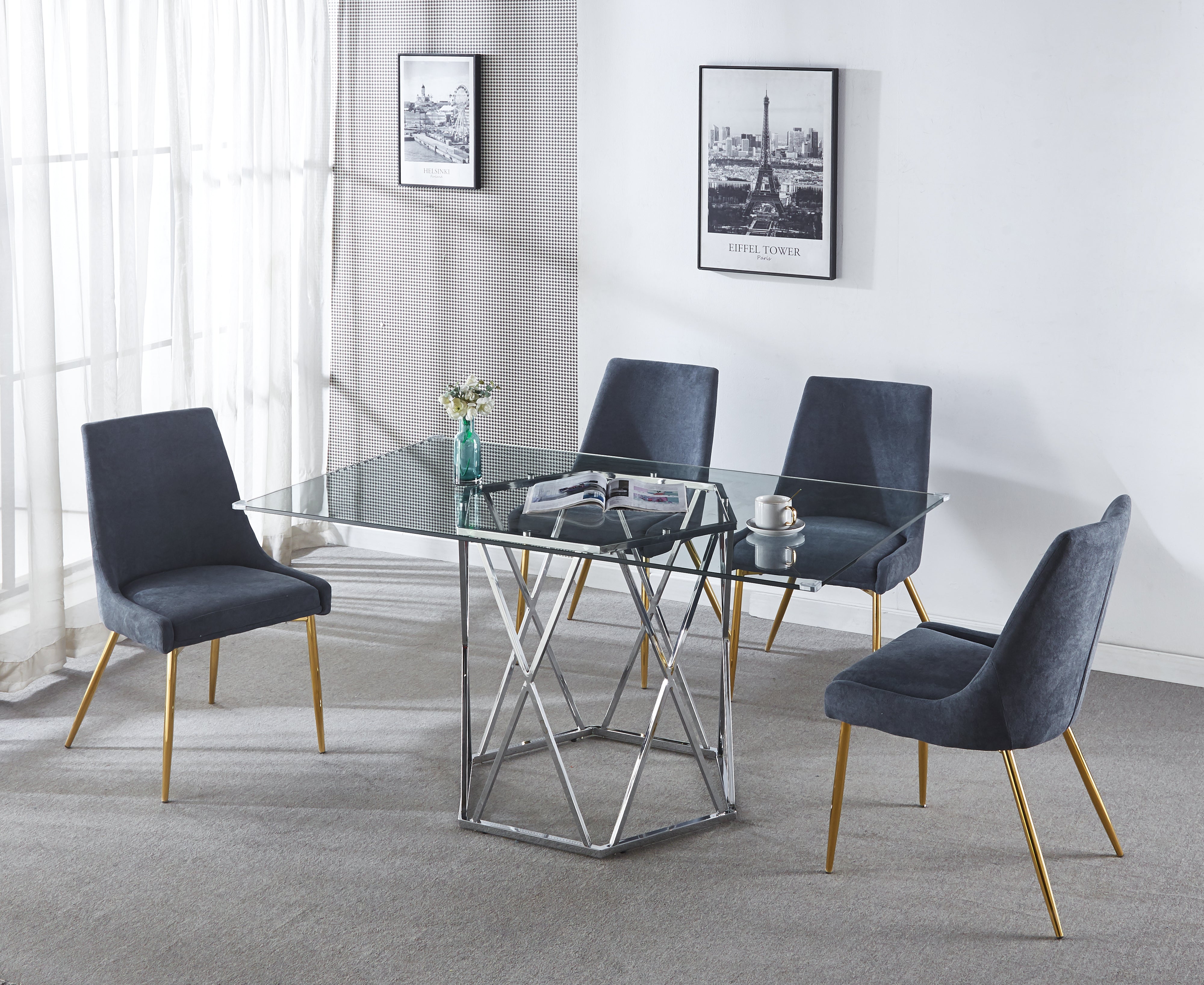 Modern Glass Top Rectangular Dining Table