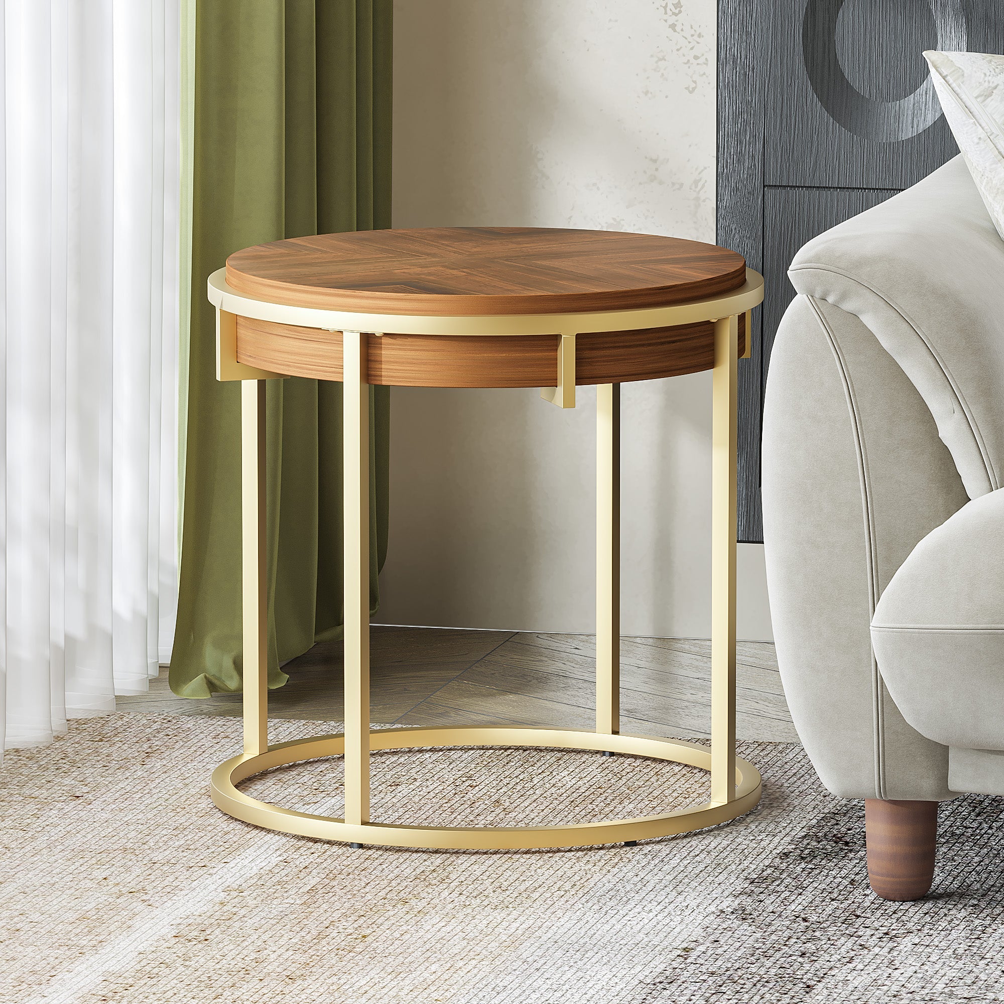 Brown Top End Table with Brushed Gold Base