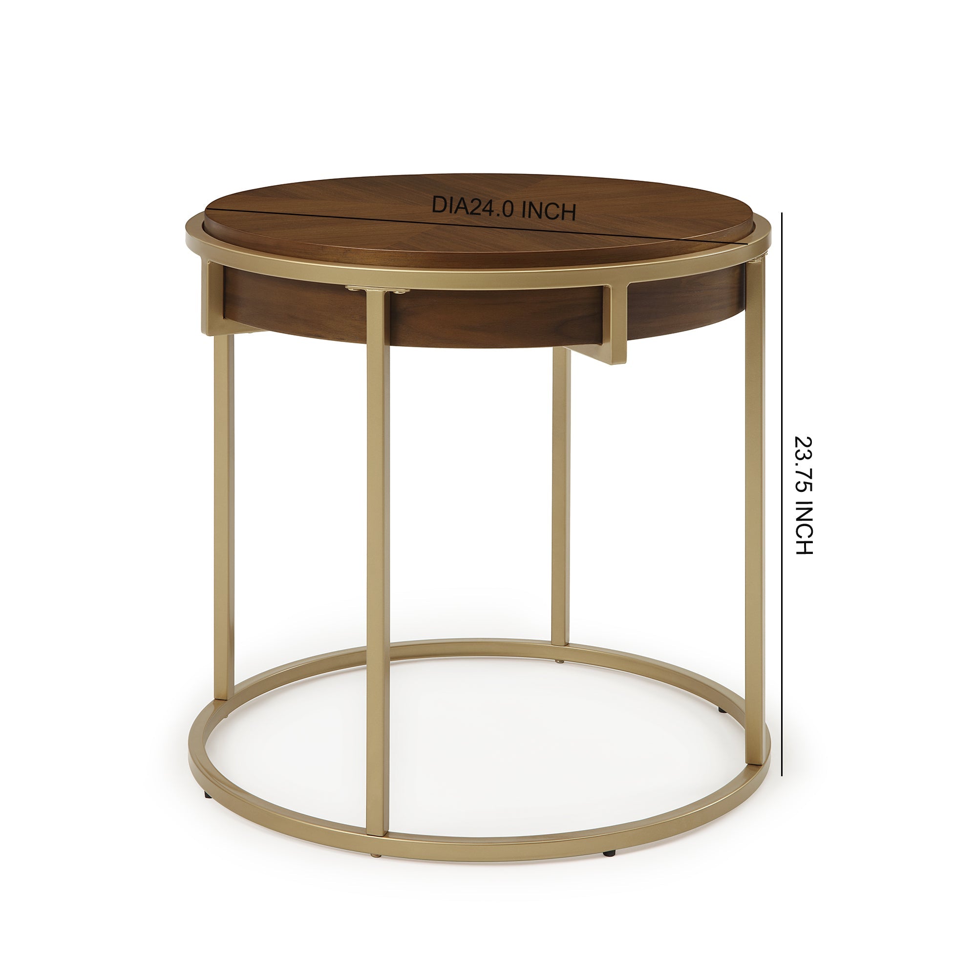 Brown Top End Table with Brushed Gold Base