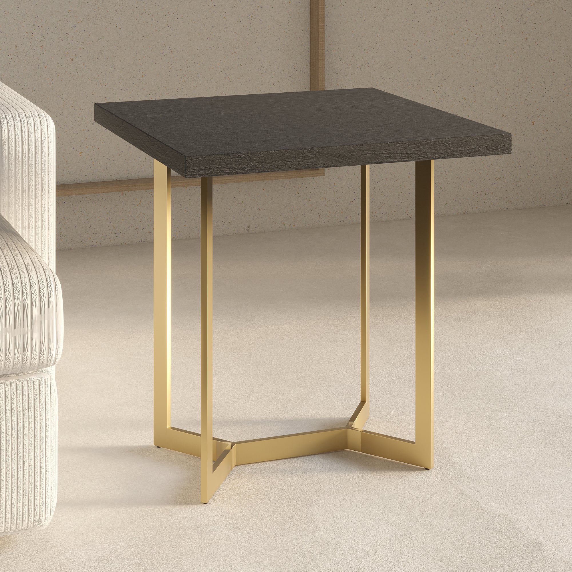 Black Rectangular End Table with Brushed Gold Base