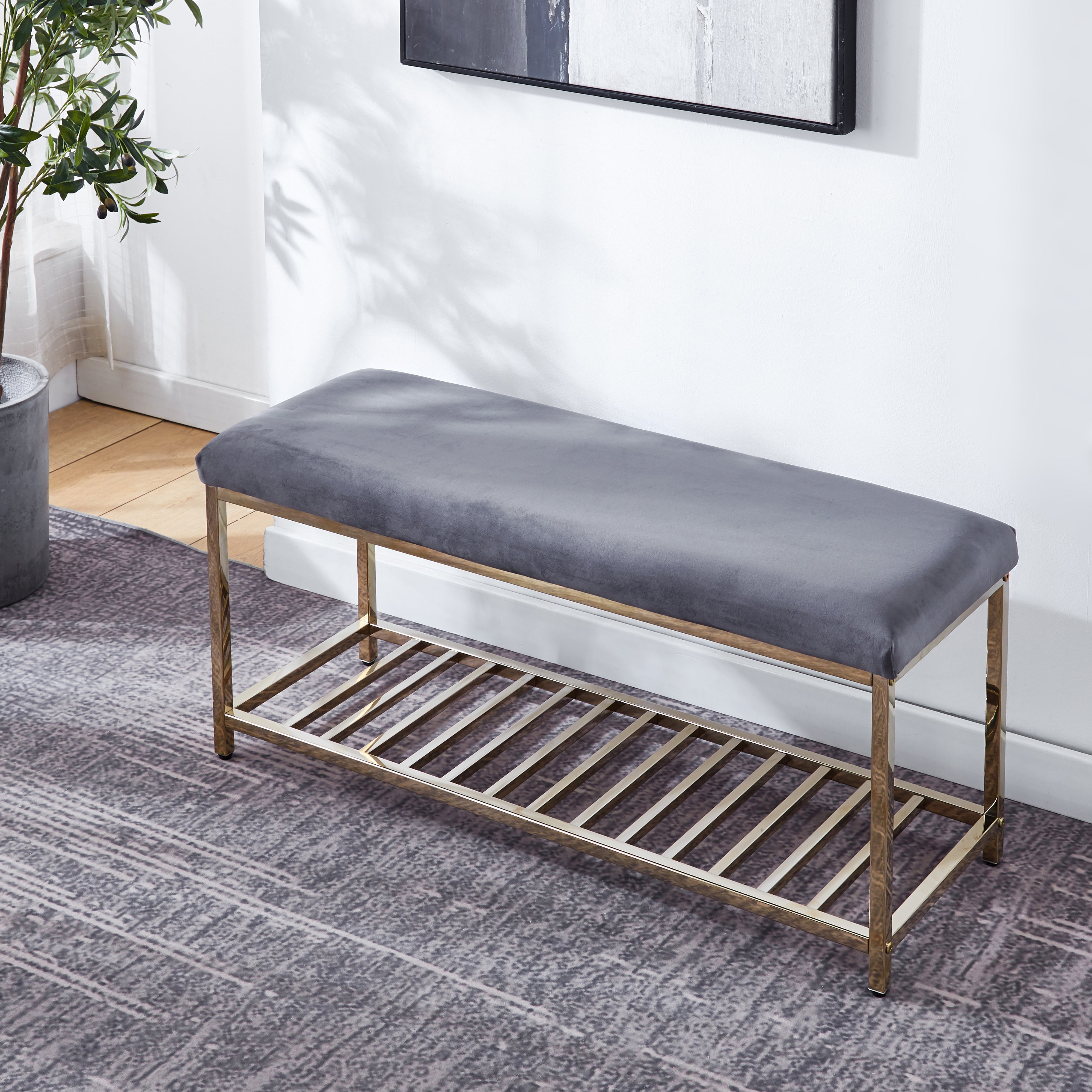 Elegant Bench with Stainless Steel Base