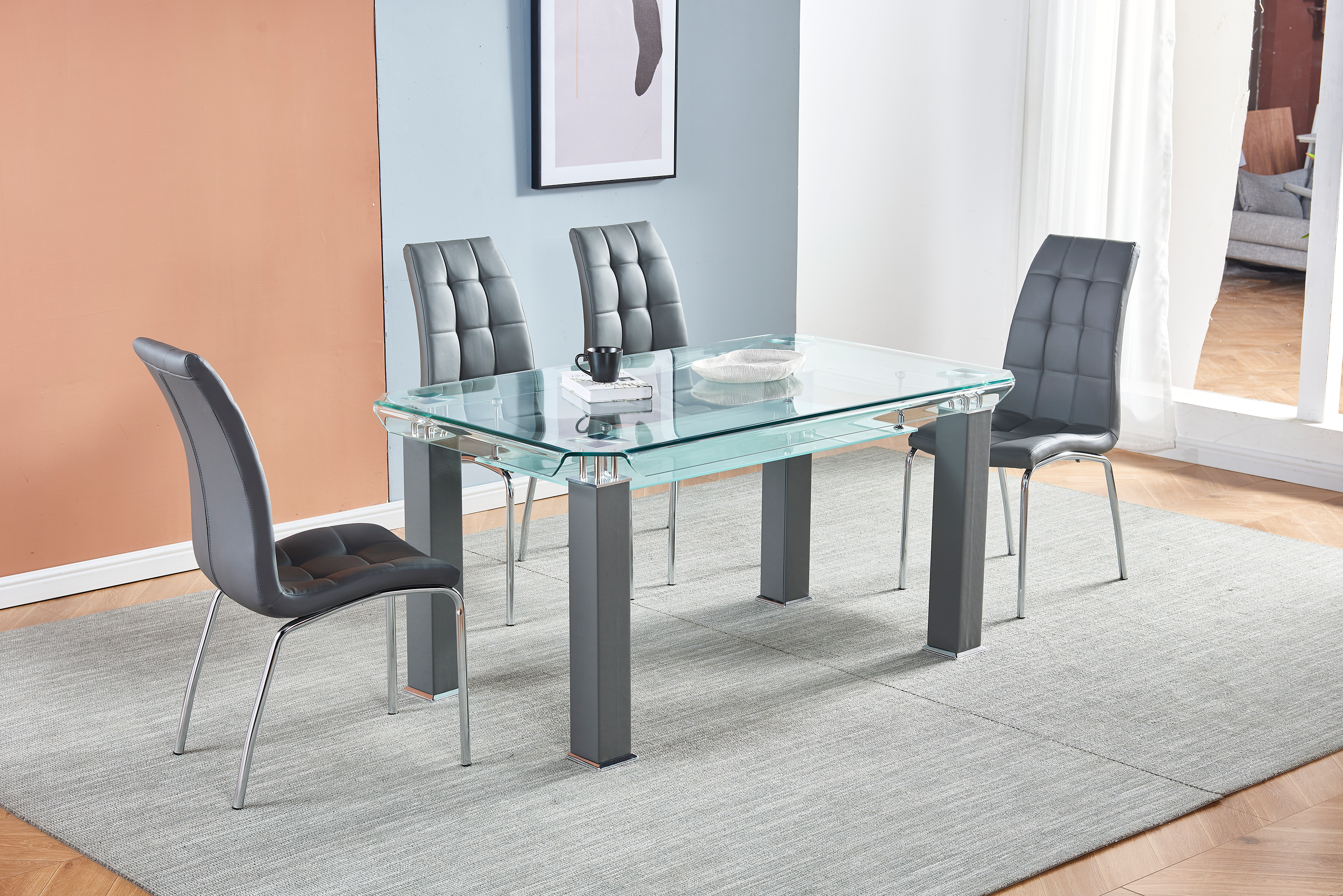 Rectangular Tempered Glass Dining Table