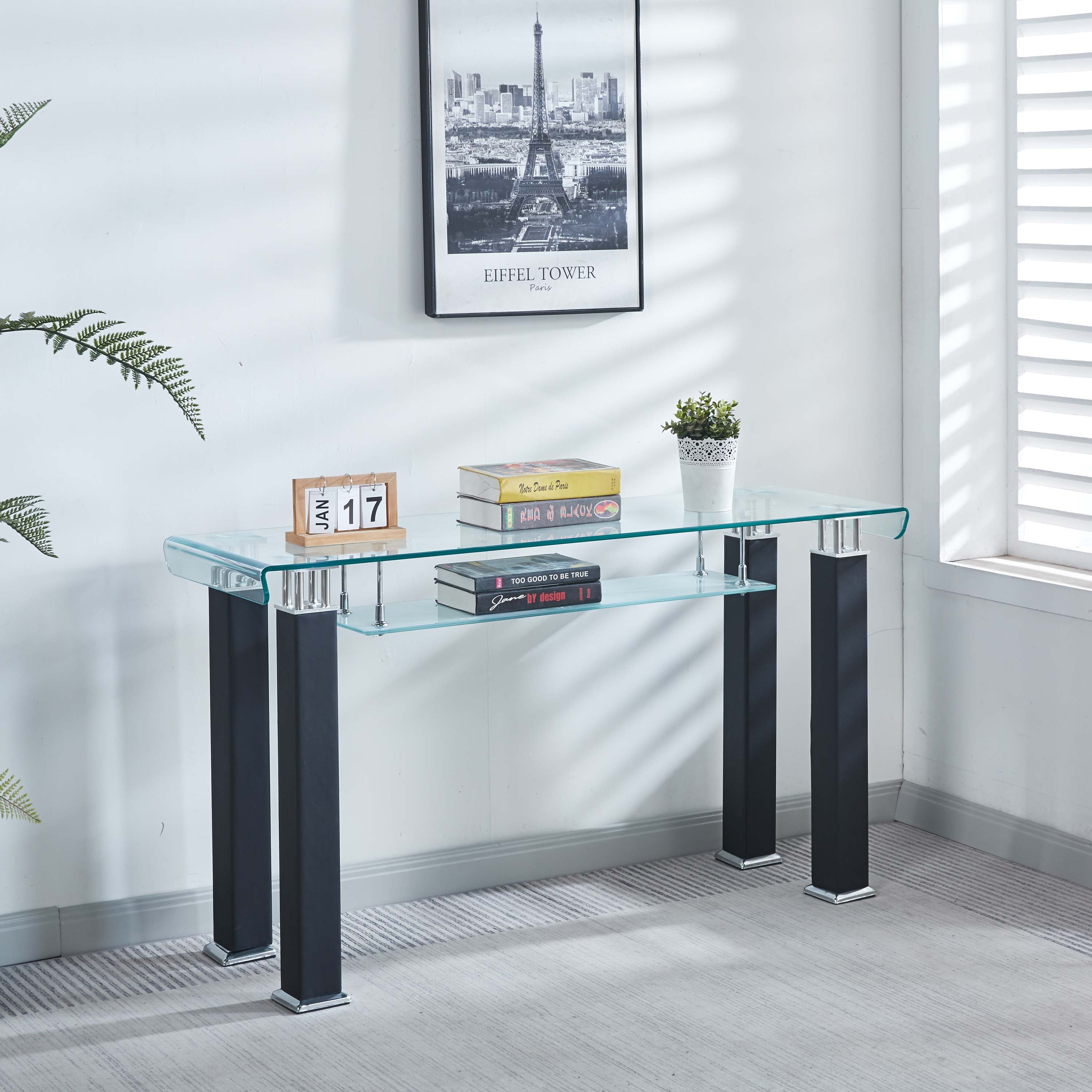 Modern Console Table with Tempered Glass