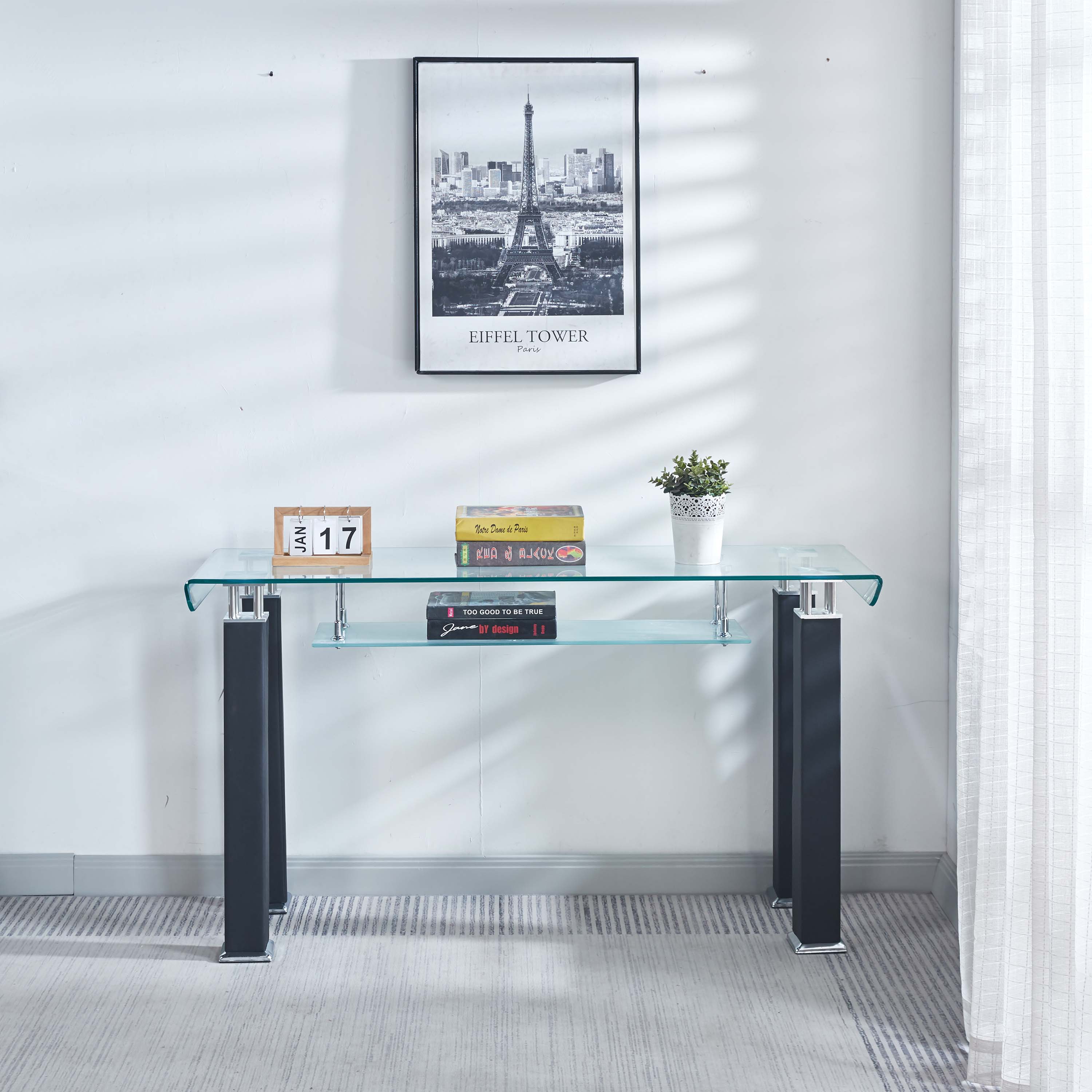 Modern Console Table with Tempered Glass