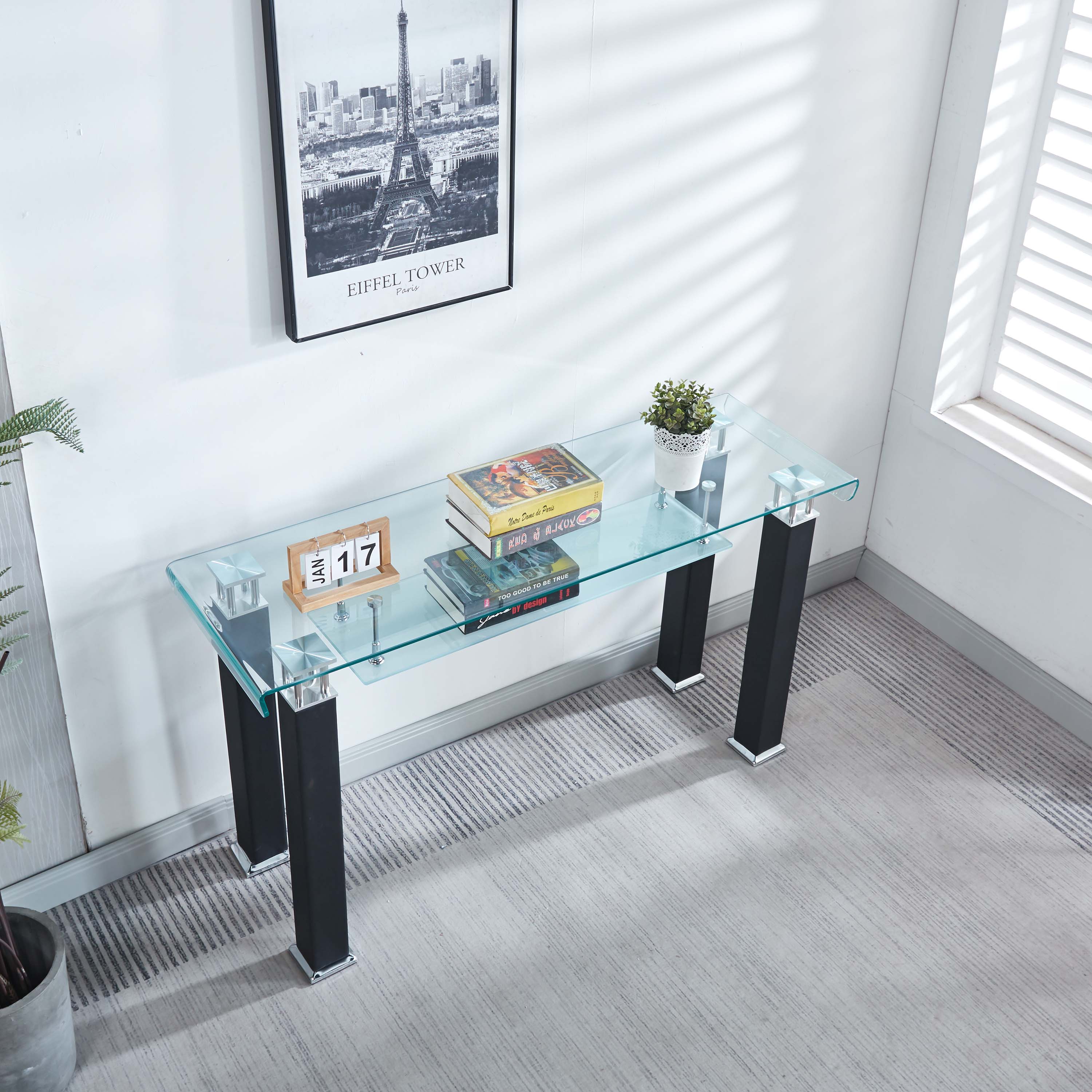 Modern Console Table with Tempered Glass