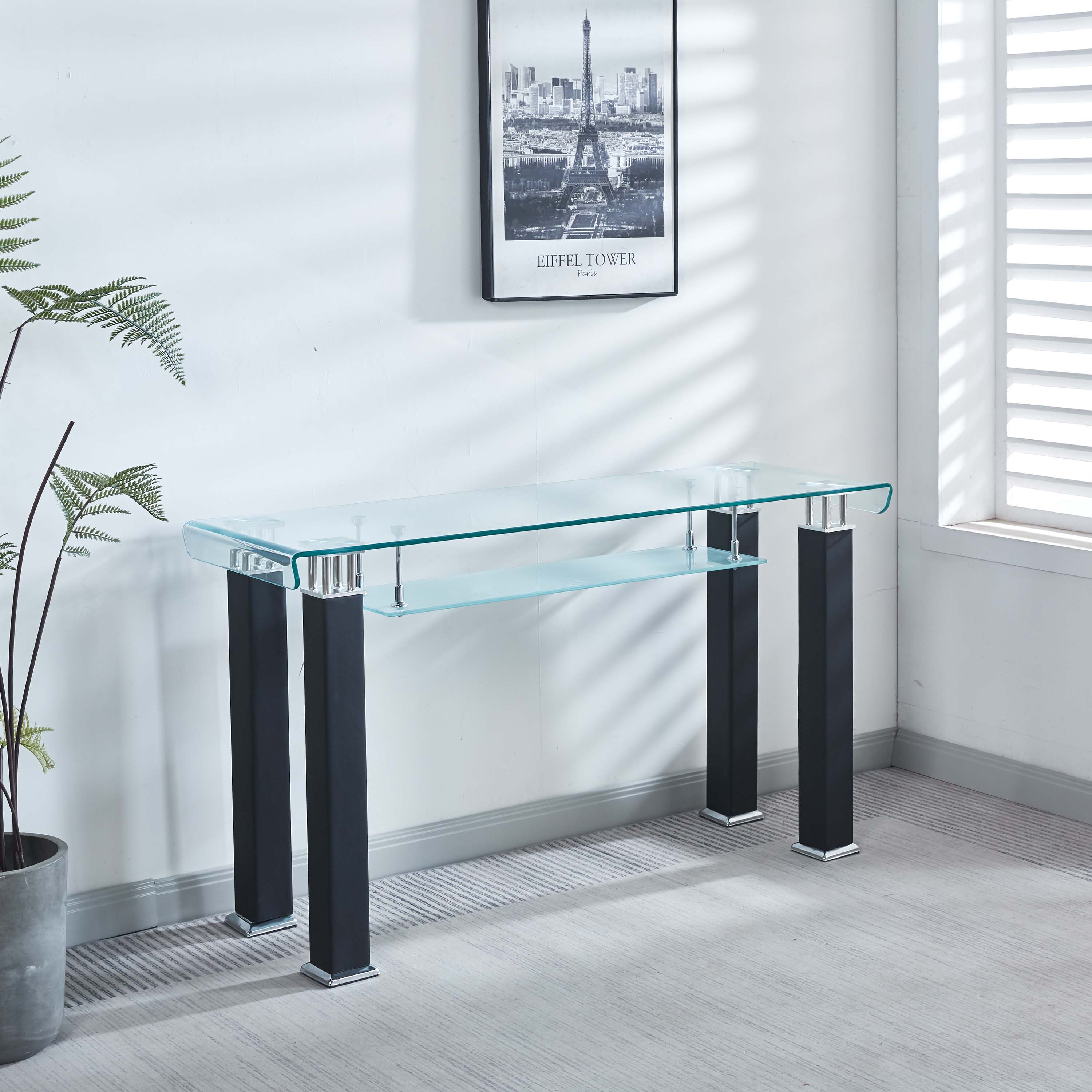 Modern Console Table with Tempered Glass
