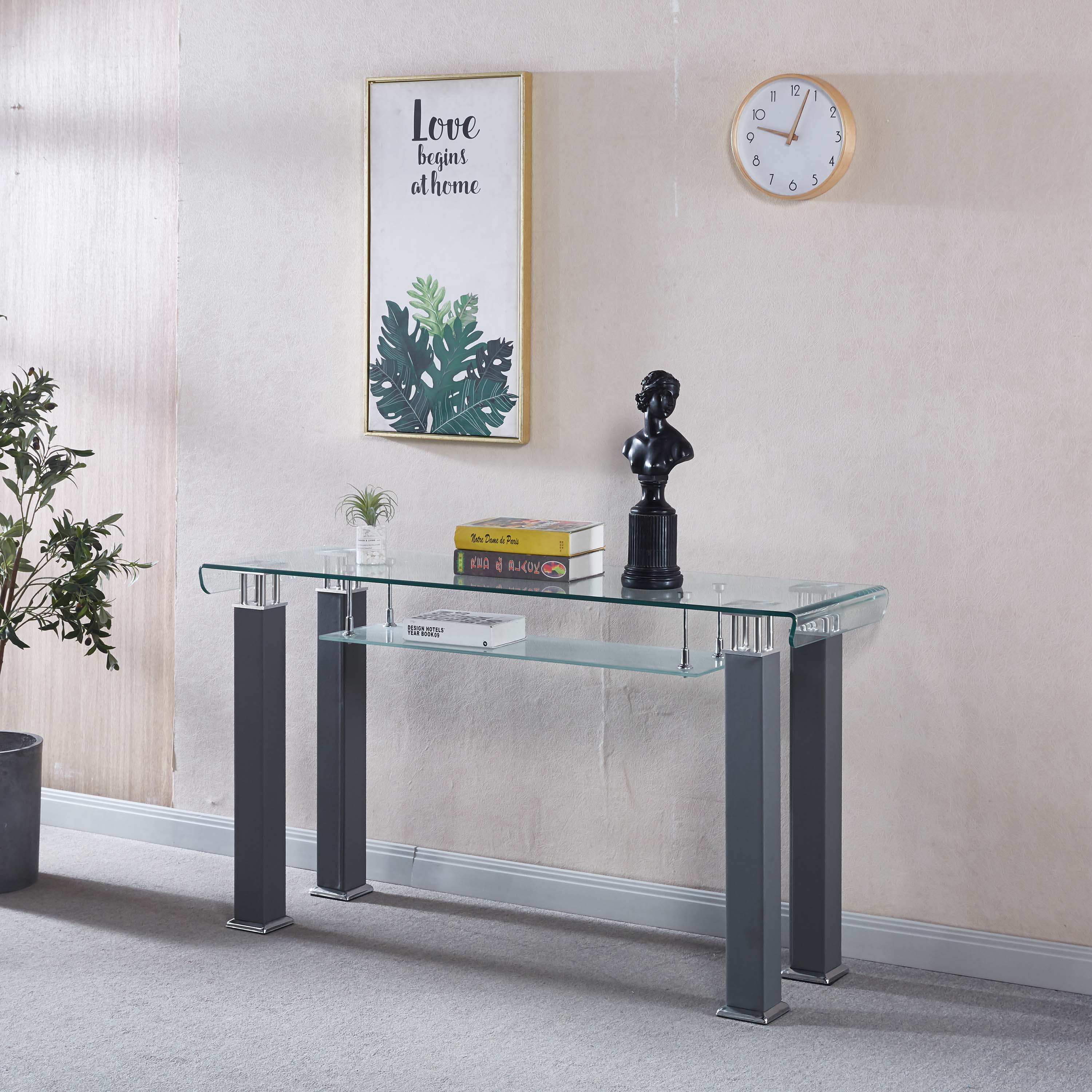 Modern Console Table with Tempered Glass