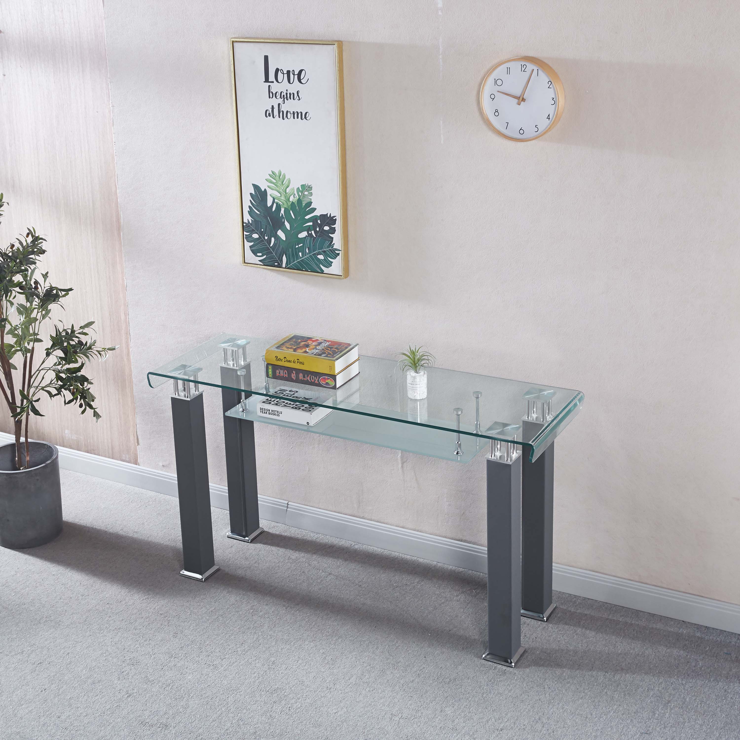 Modern Console Table with Tempered Glass