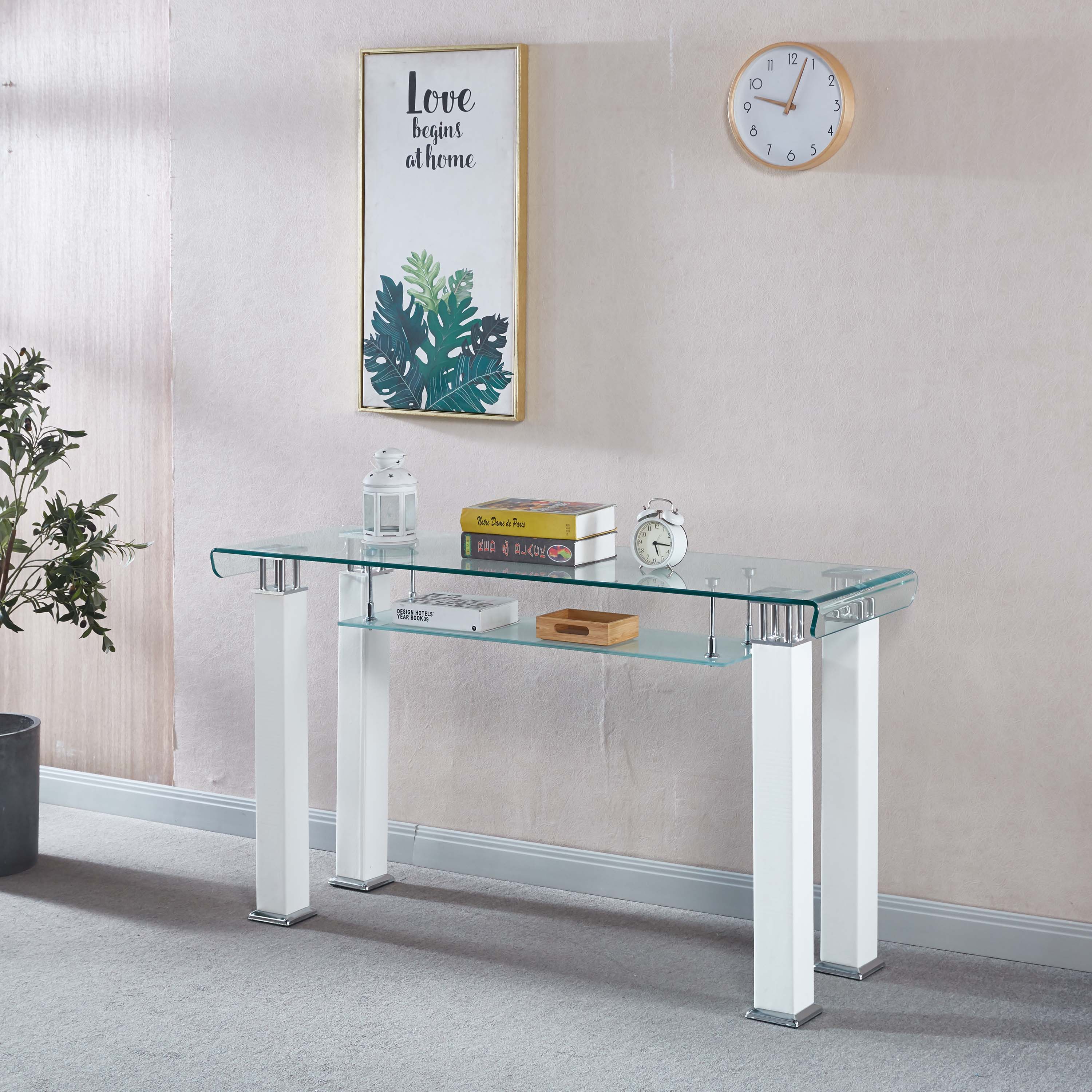 Modern Console Table with Tempered Glass