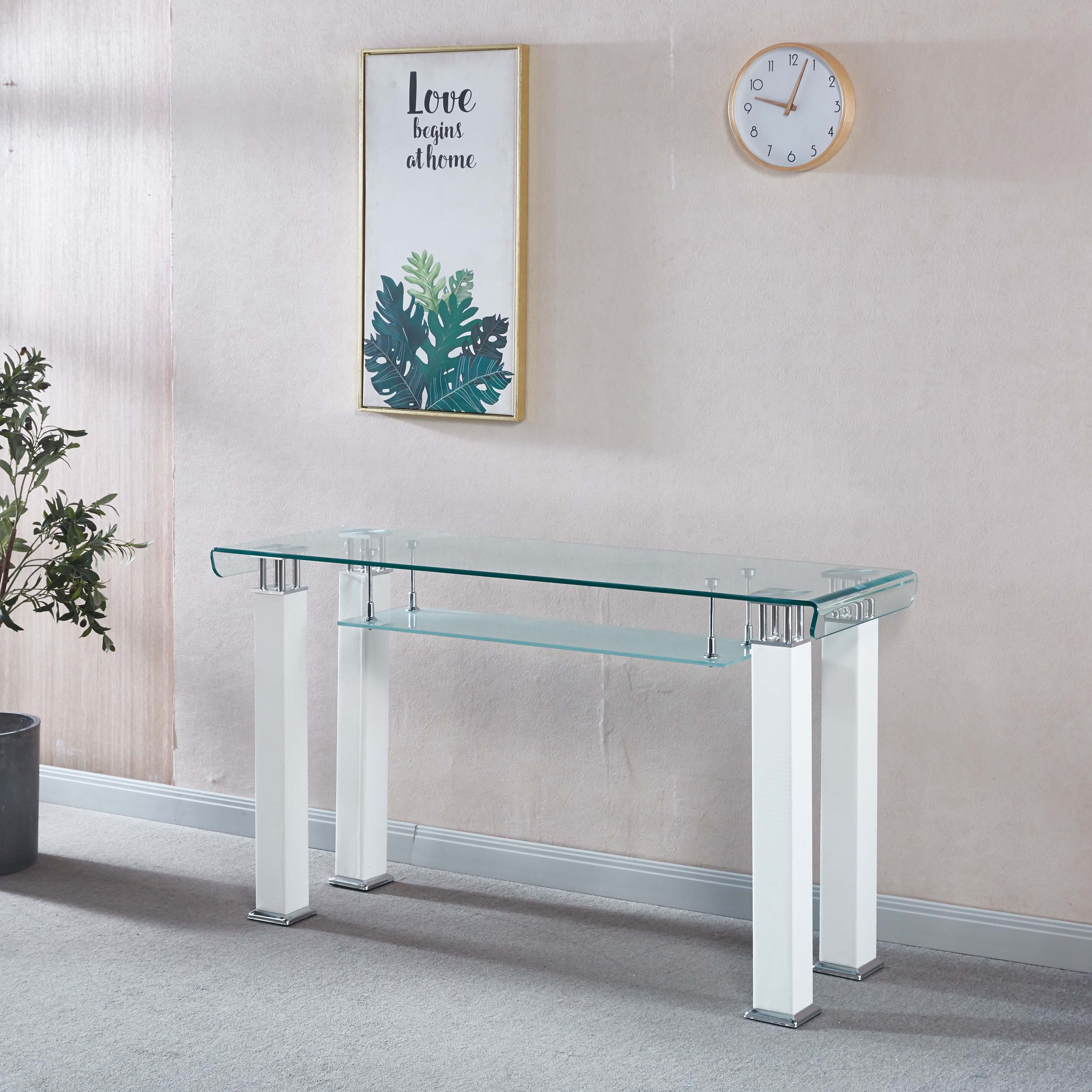 Modern Console Table with Tempered Glass